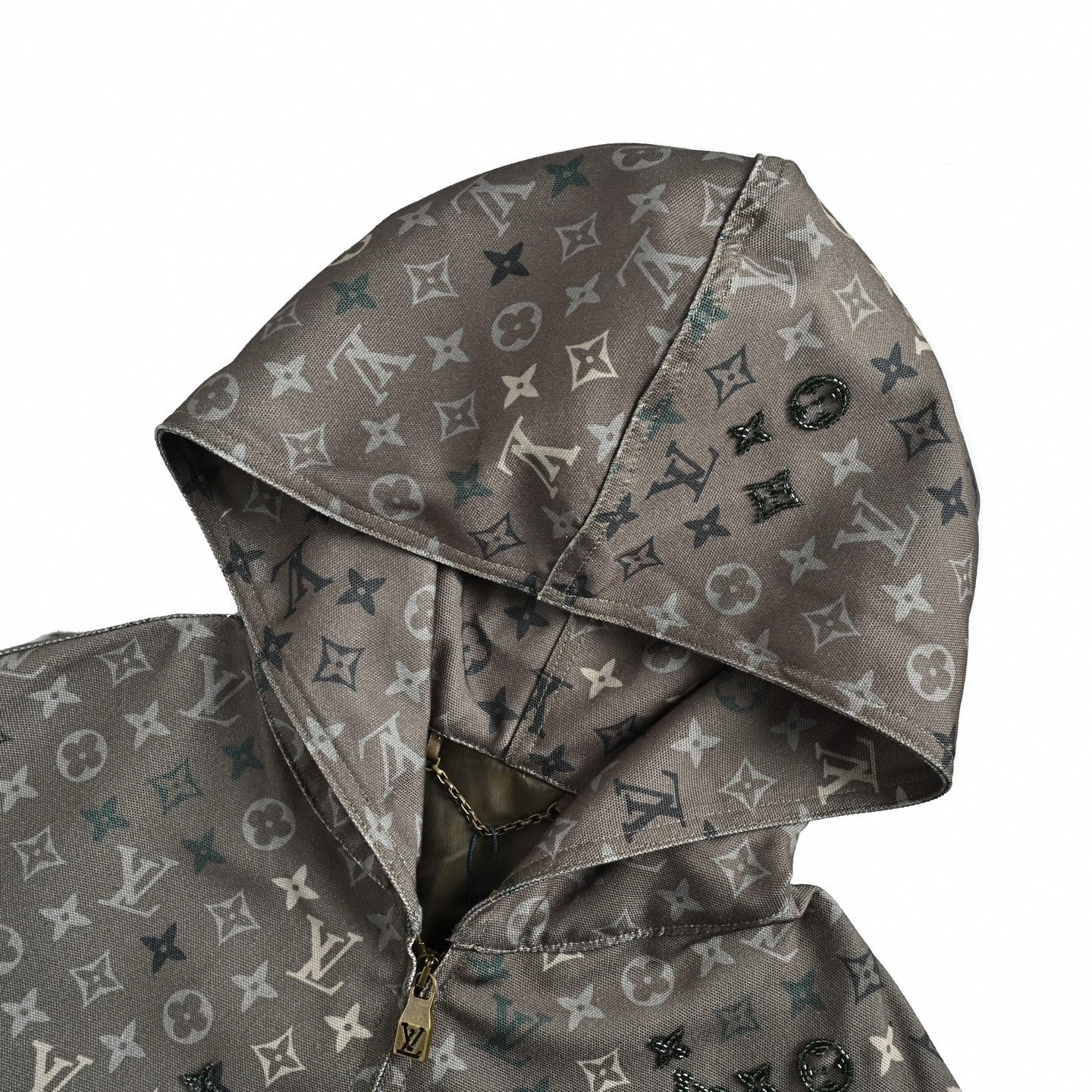 Beaded Monogram Canvas Hooded Jacket - Taupe/Grey