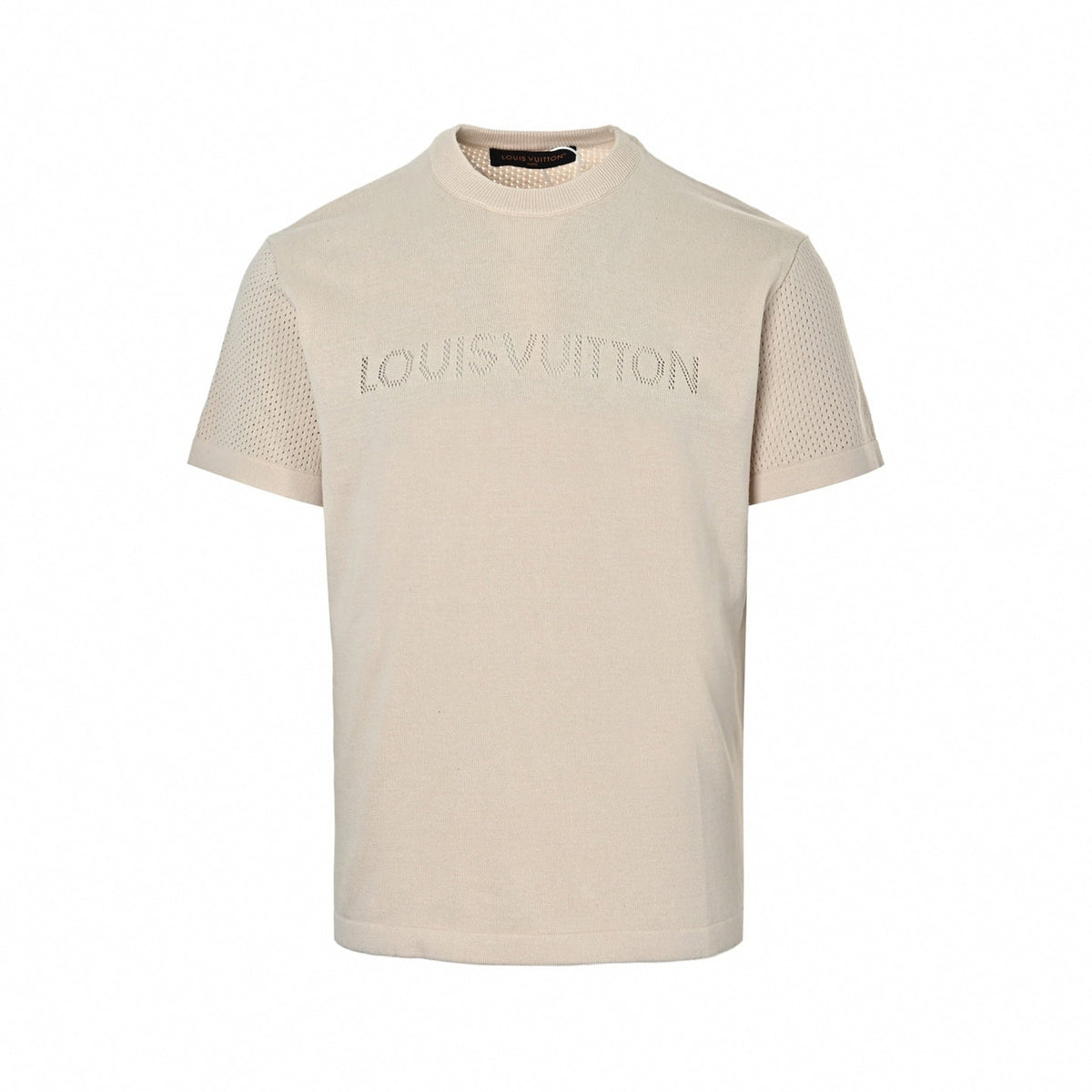 Pointelle Logo Knit T-Shirt - Beige