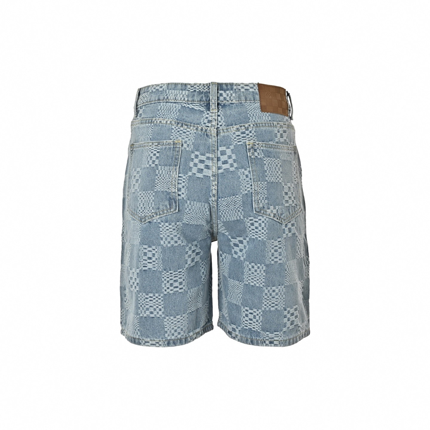 Textured Damier Denim Shorts | Light Blue