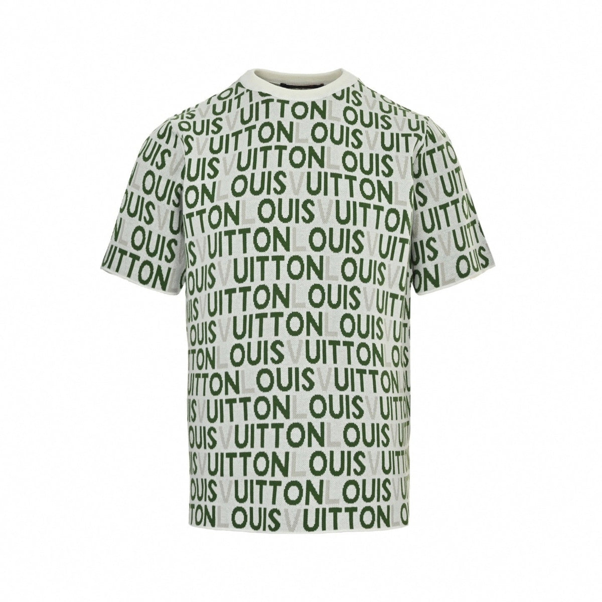 All-Over Typographic Knit T-Shirt | White & Green