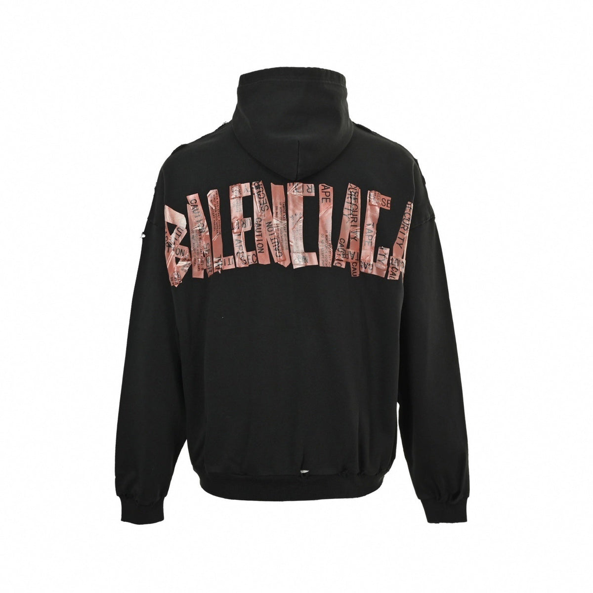 Tape Logo Distressed Zip Hoodie