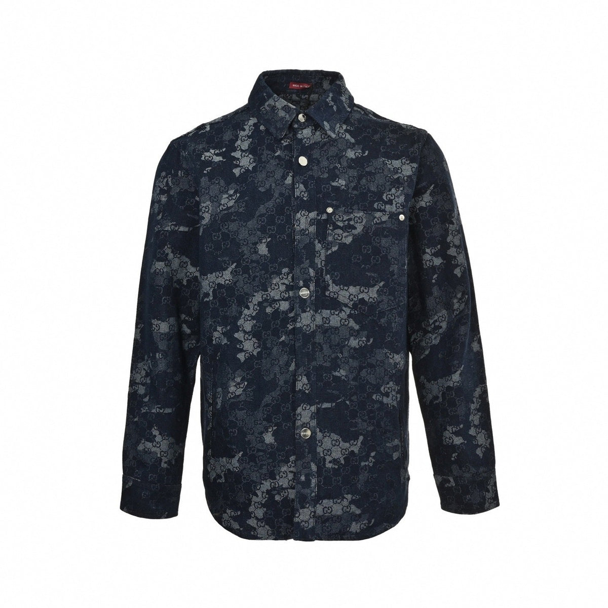 Camouflage Jacquard Denim Overshirt | Navy Blue
