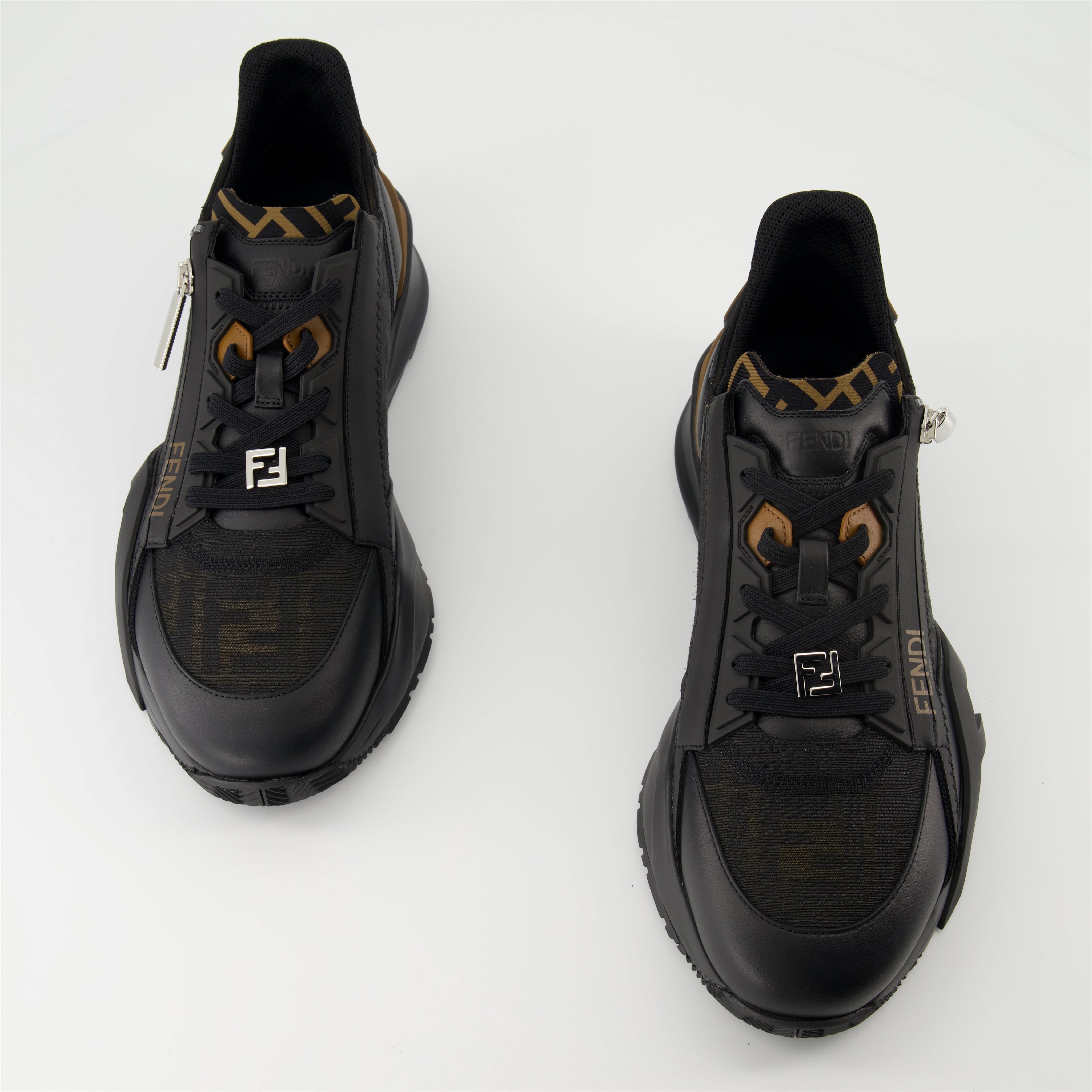 Flow Zip Sneakers - Black/Brown