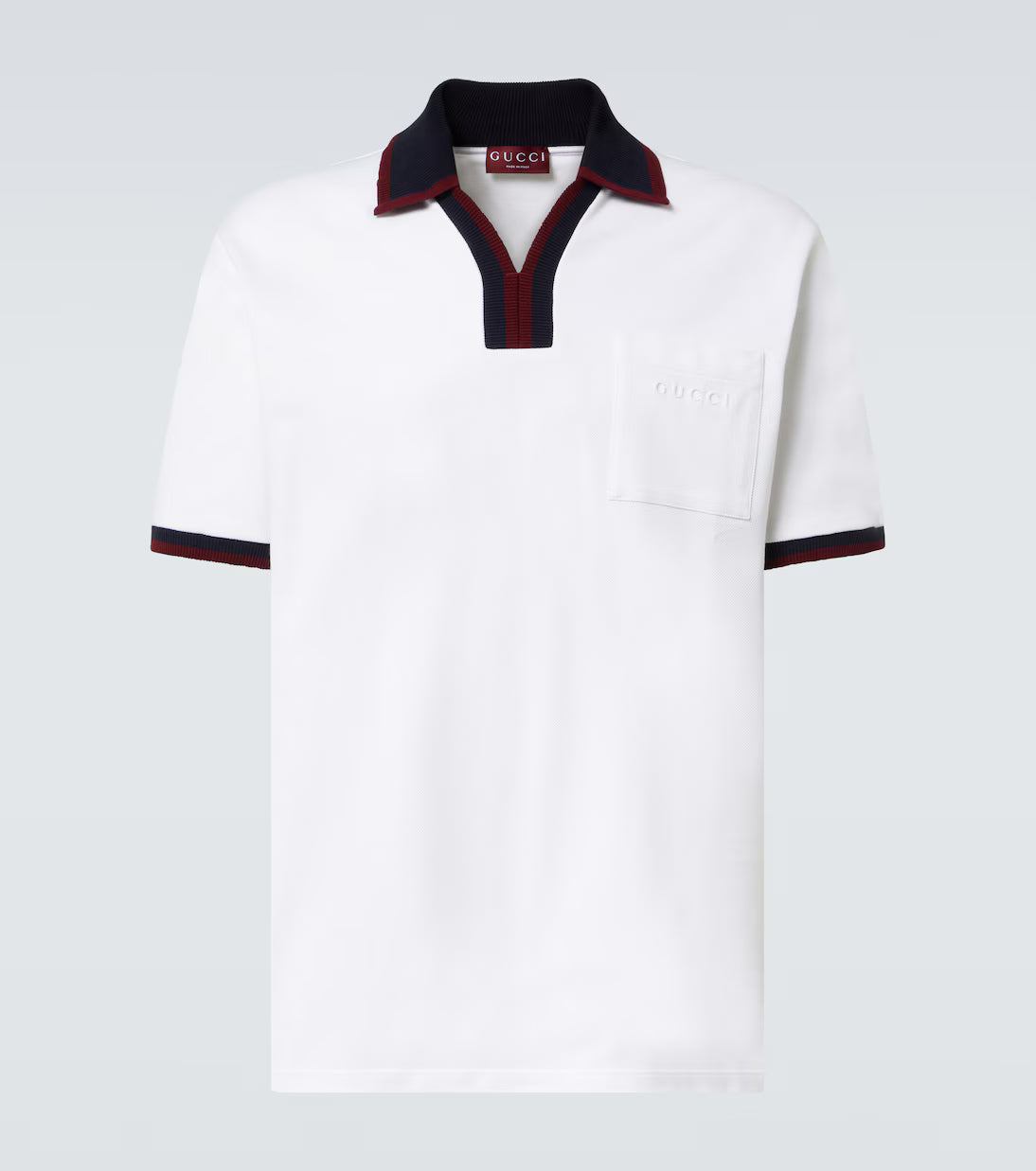 Contrast-Trim Johnny Collar Polo | White
