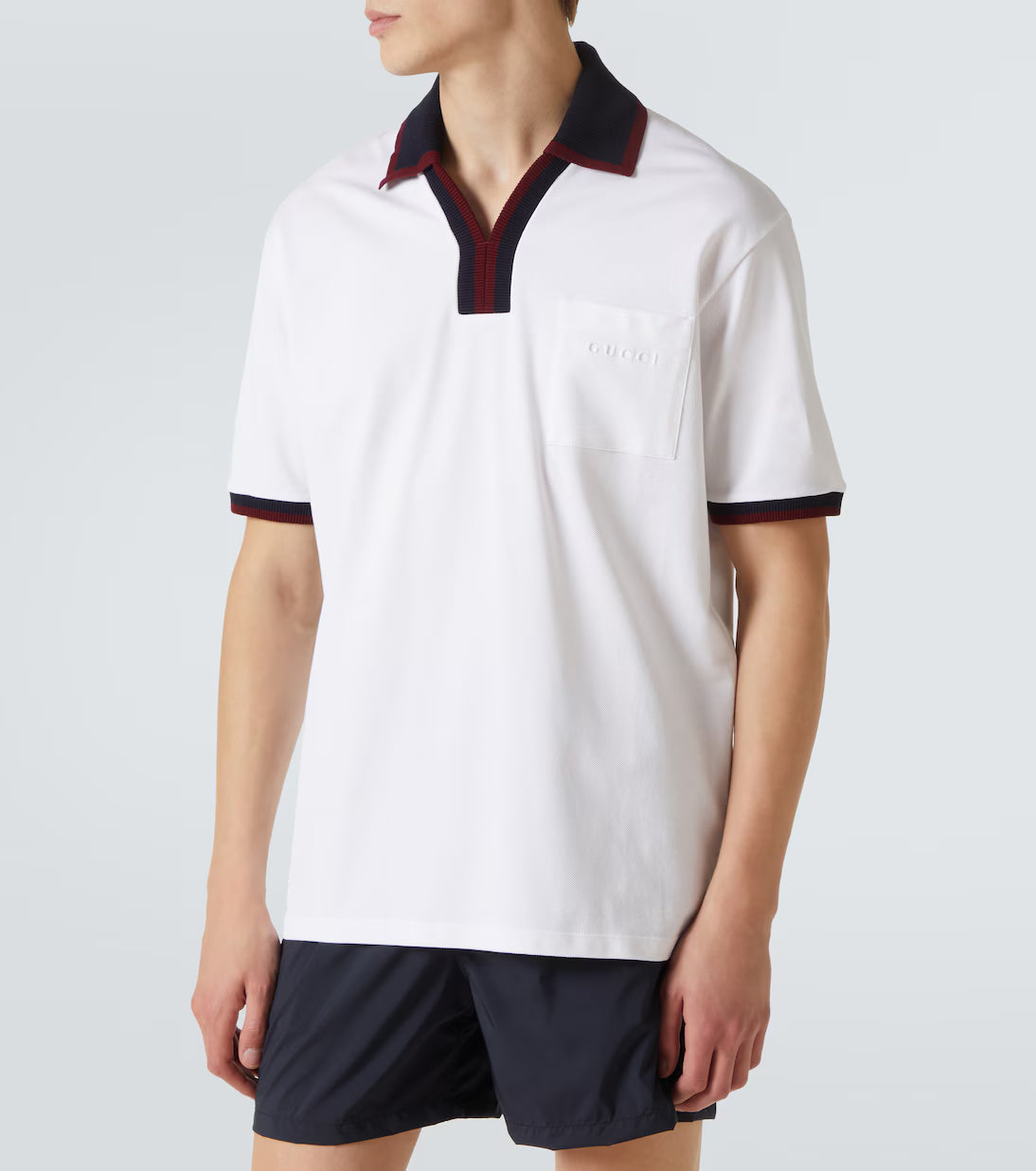 Contrast-Trim Johnny Collar Polo | White