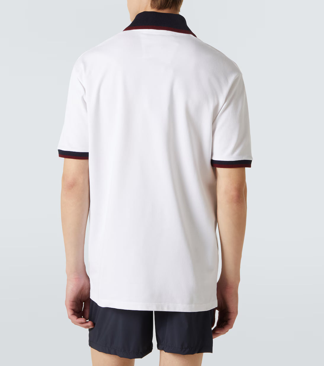 Contrast-Trim Johnny Collar Polo | White