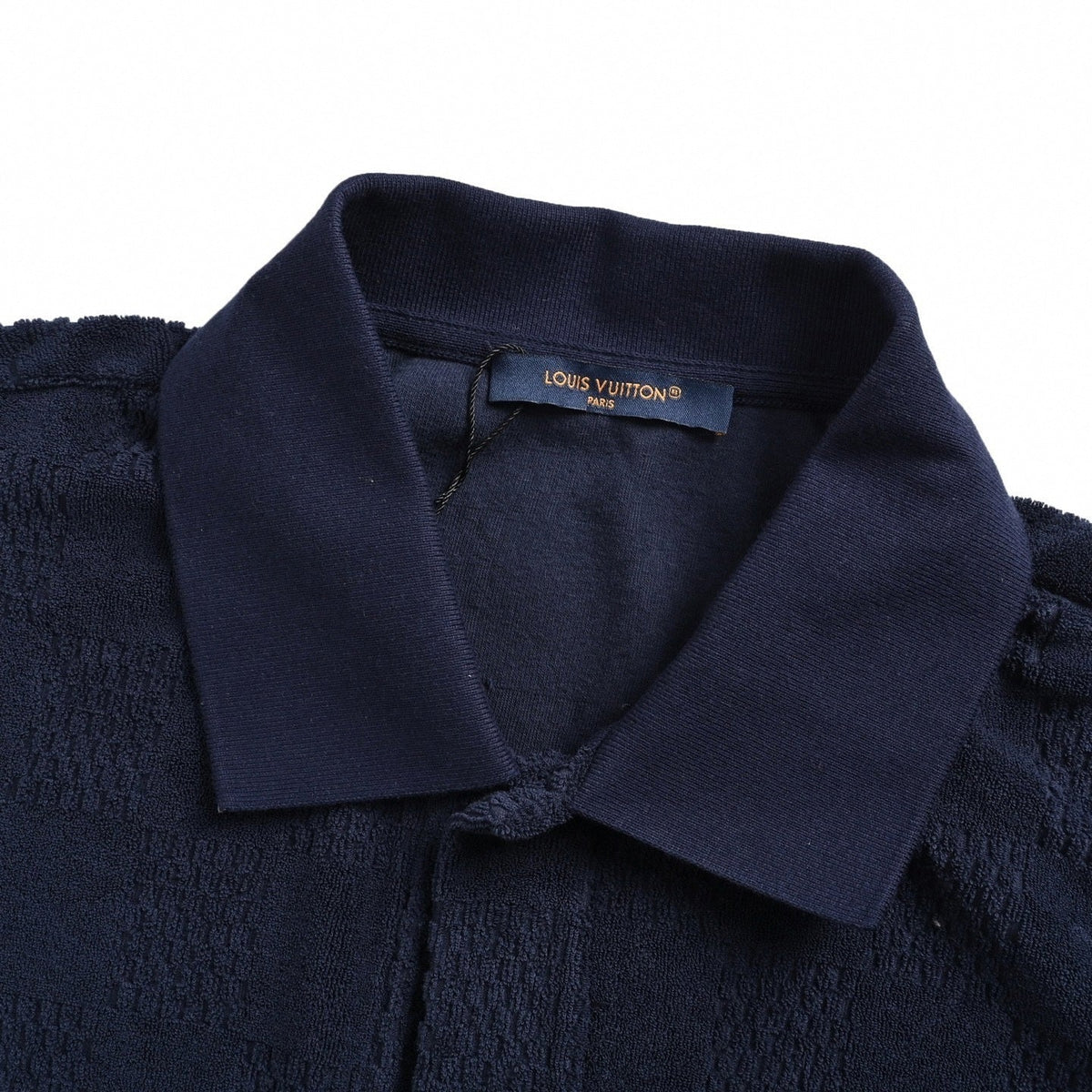 Damier Terry Cloth Button-Down Shirt | Navy Blue