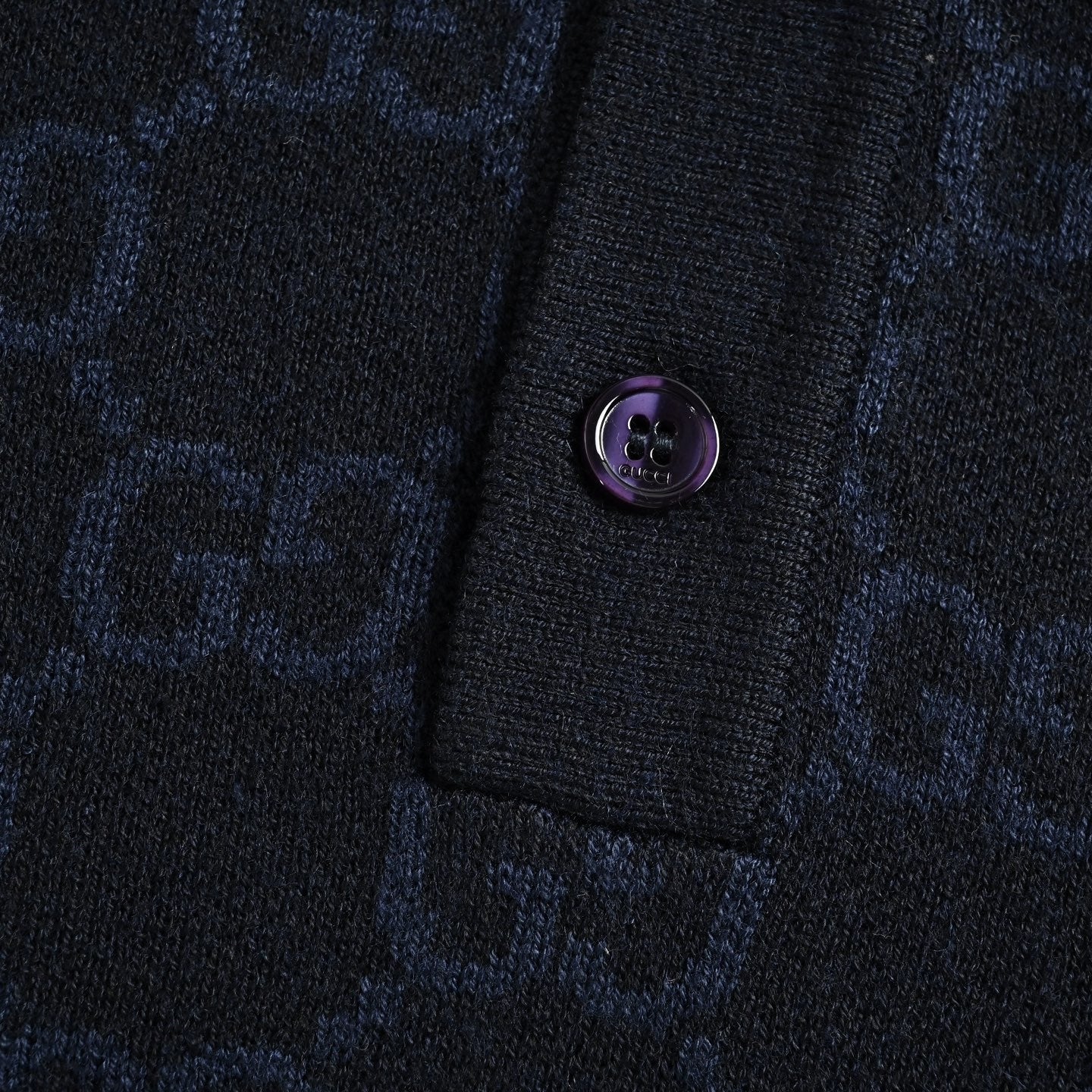 GG Monogram Knit Polo Shirt | Navy