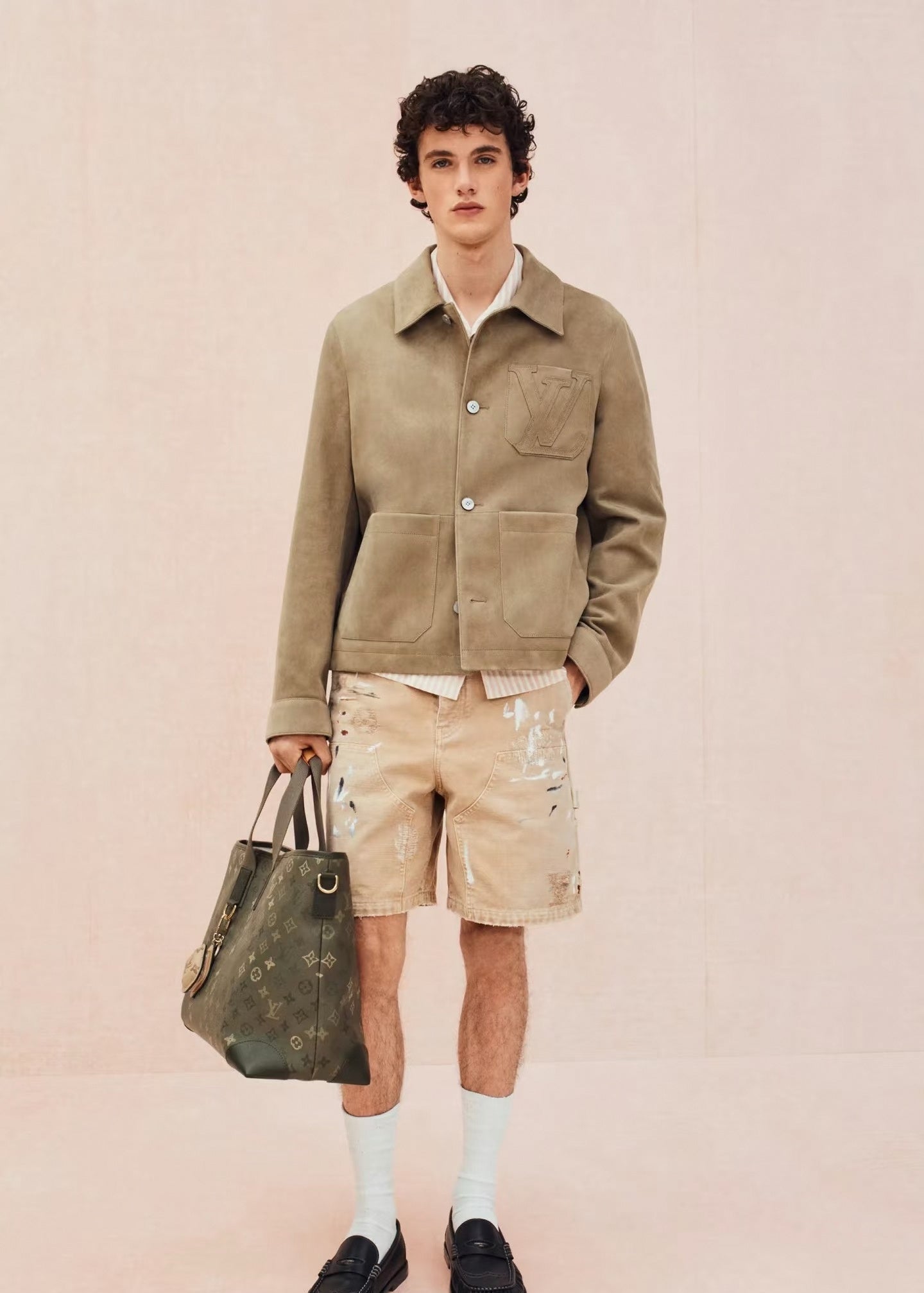 Painted Canvas Carpenter Shorts | Beige
