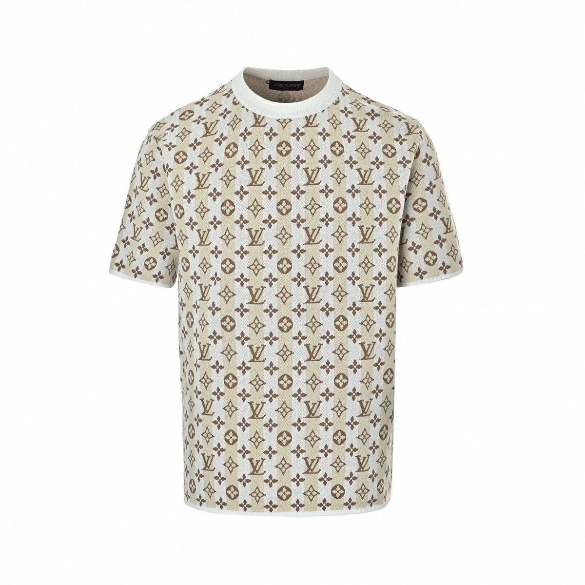 Monogram Striped Knit T-Shirt - Cream/White