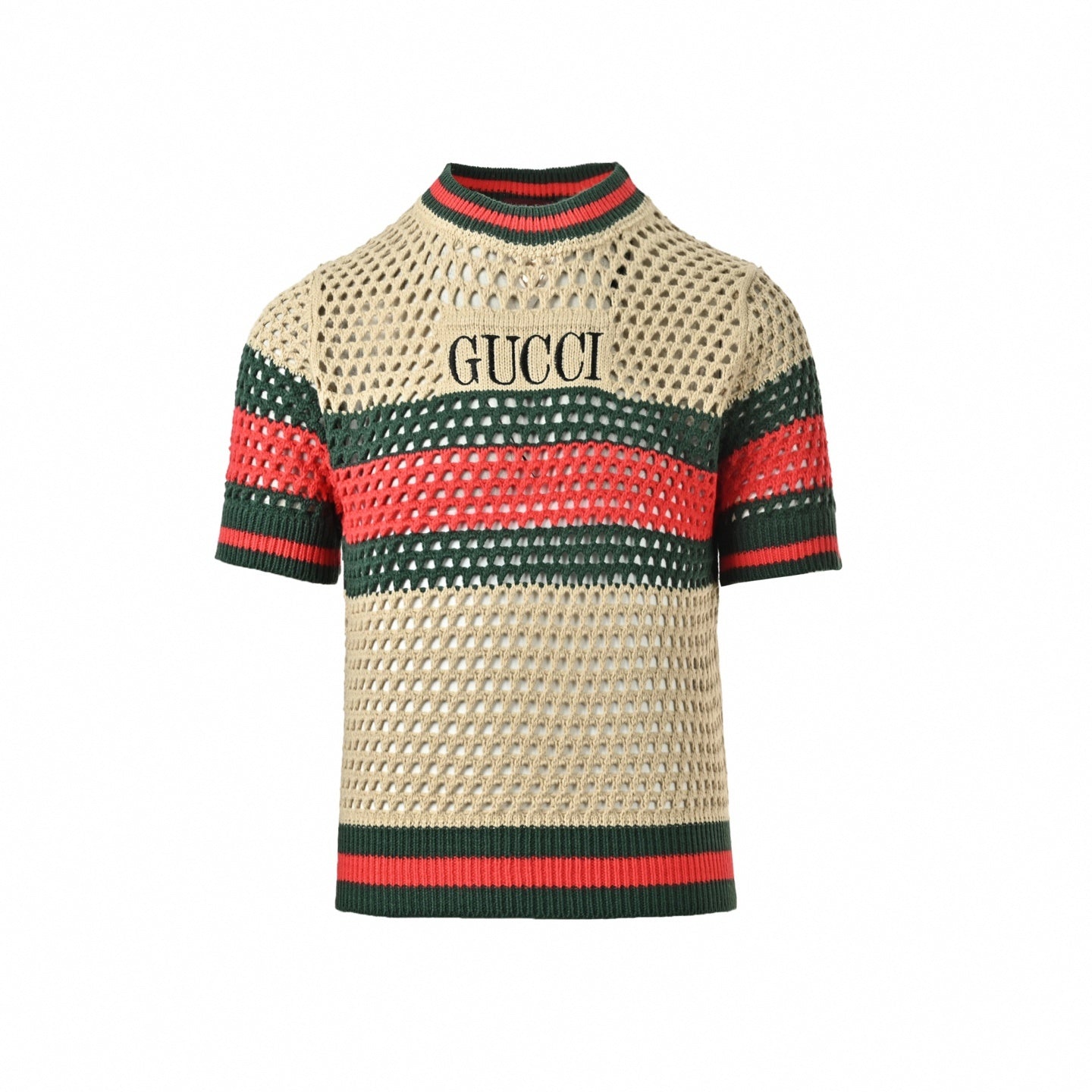 Web Stripe Crochet Knit T-Shirt