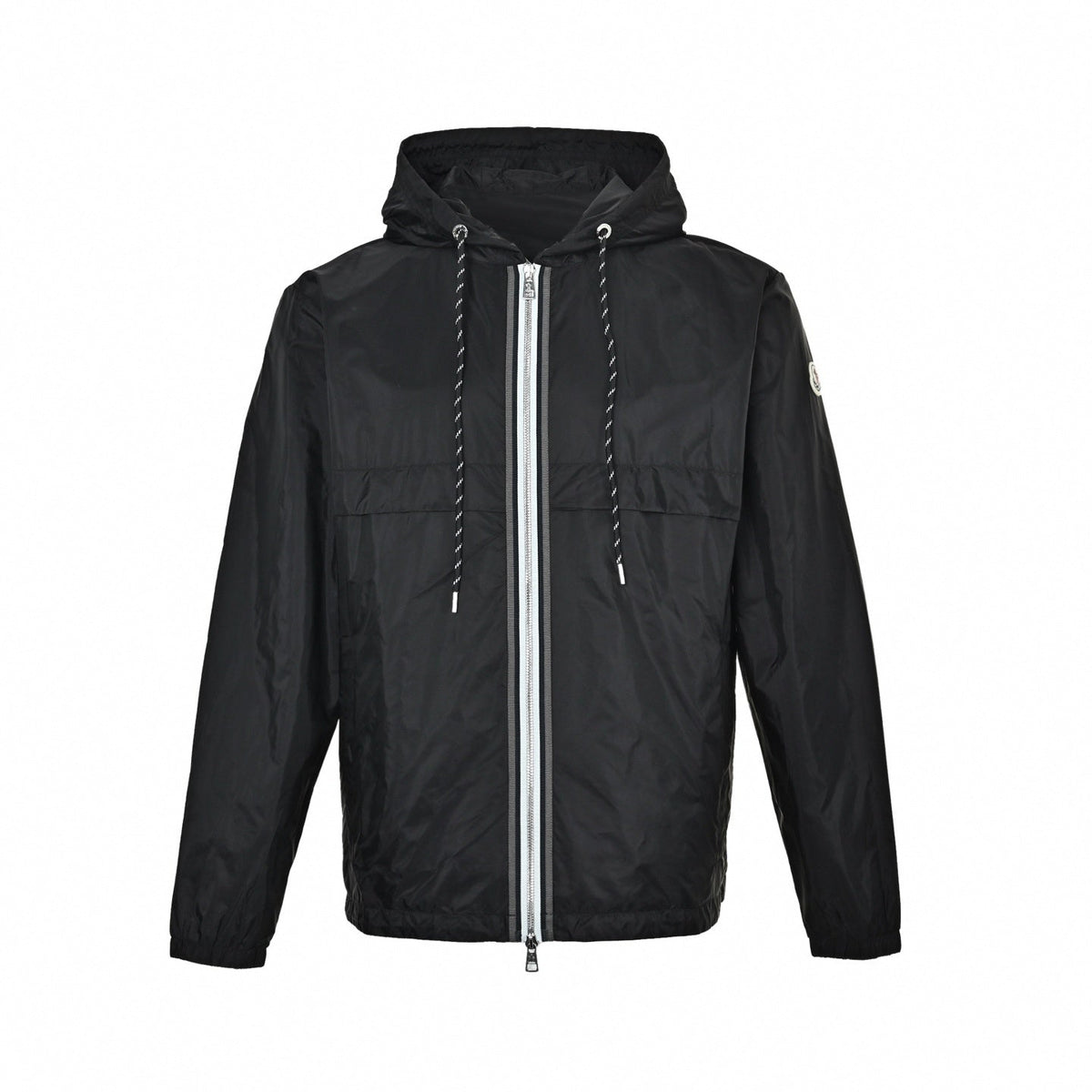 Striped-Trim Hooded Windbreaker - Black