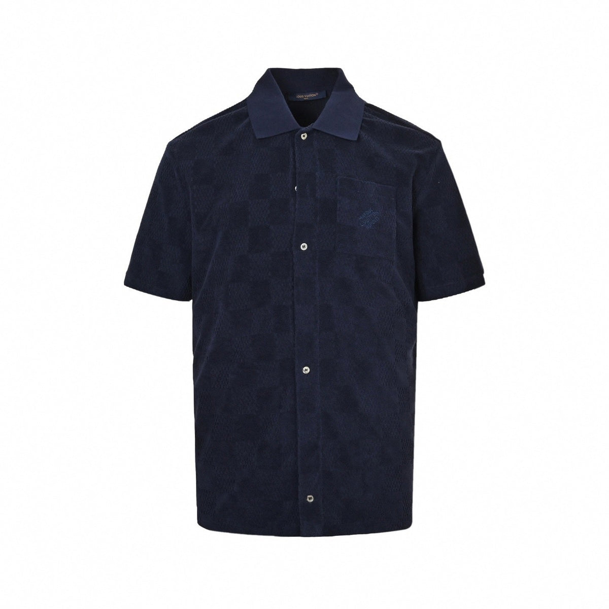 Damier Terry Cloth Button-Down Shirt | Navy Blue