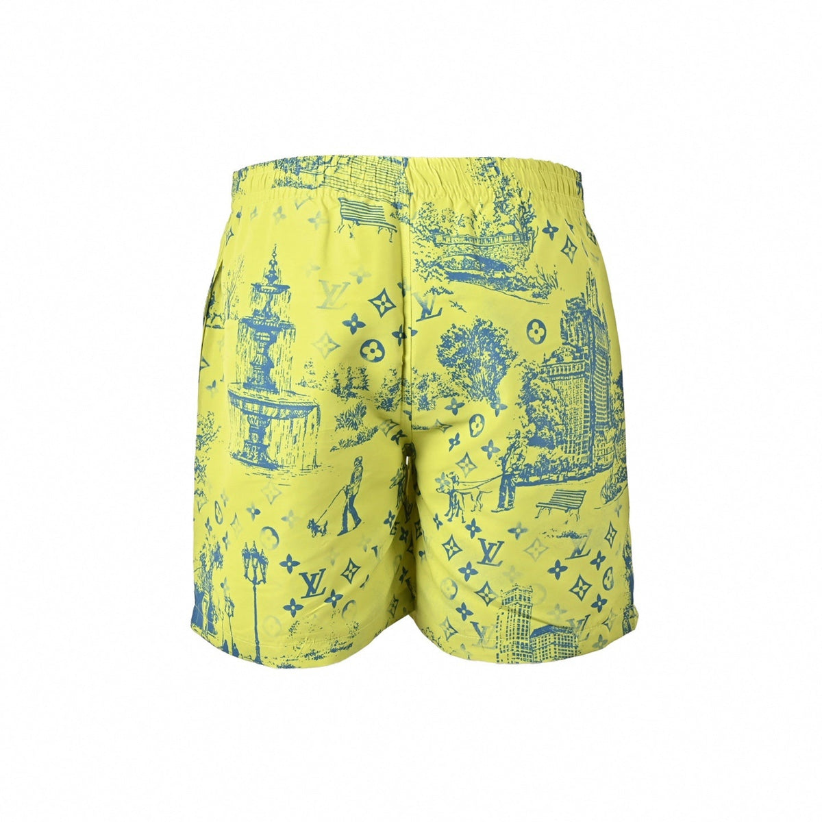 Monogram Cityscape Print Shirt & Shorts Set | Yellow & Blue