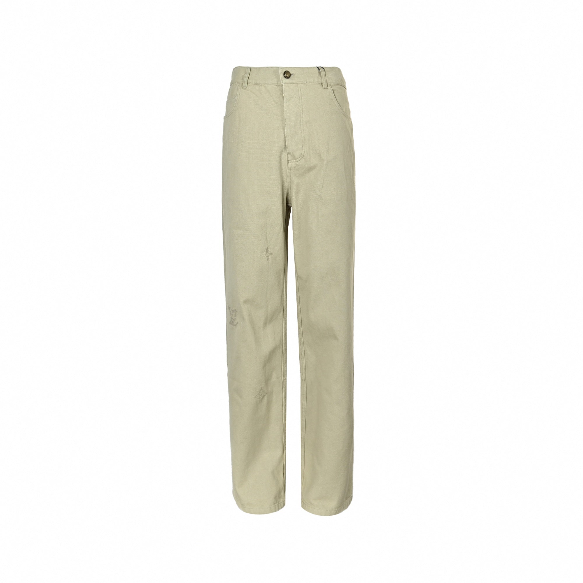 Embroidered Monogram Canvas Wide-Leg Trousers - Beige
