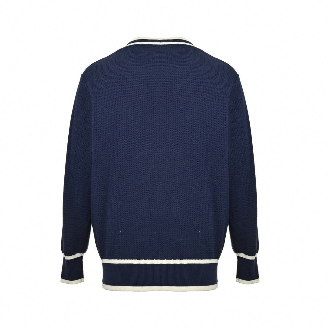 Interlocking G Striped V-Neck Wool Sweater