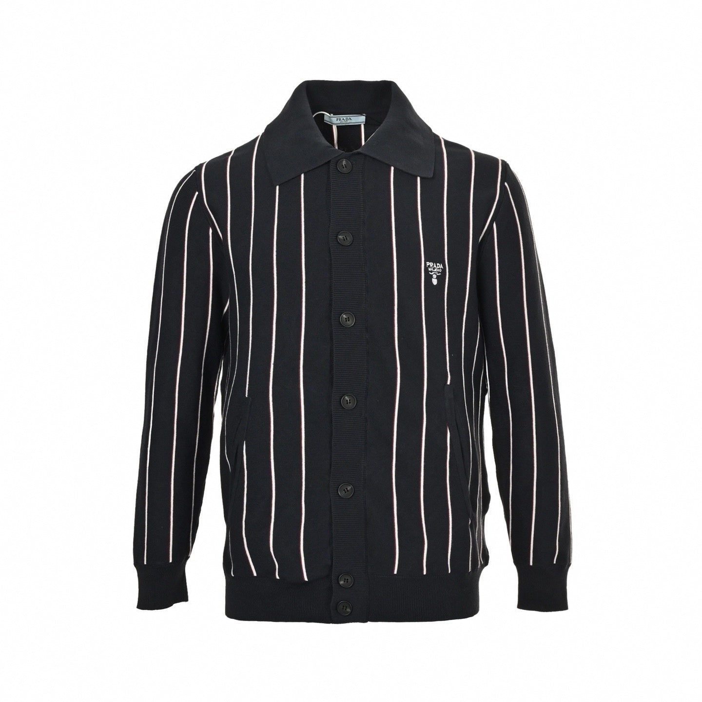 Fine-Knit Pinstripe Cardigan | Black & White