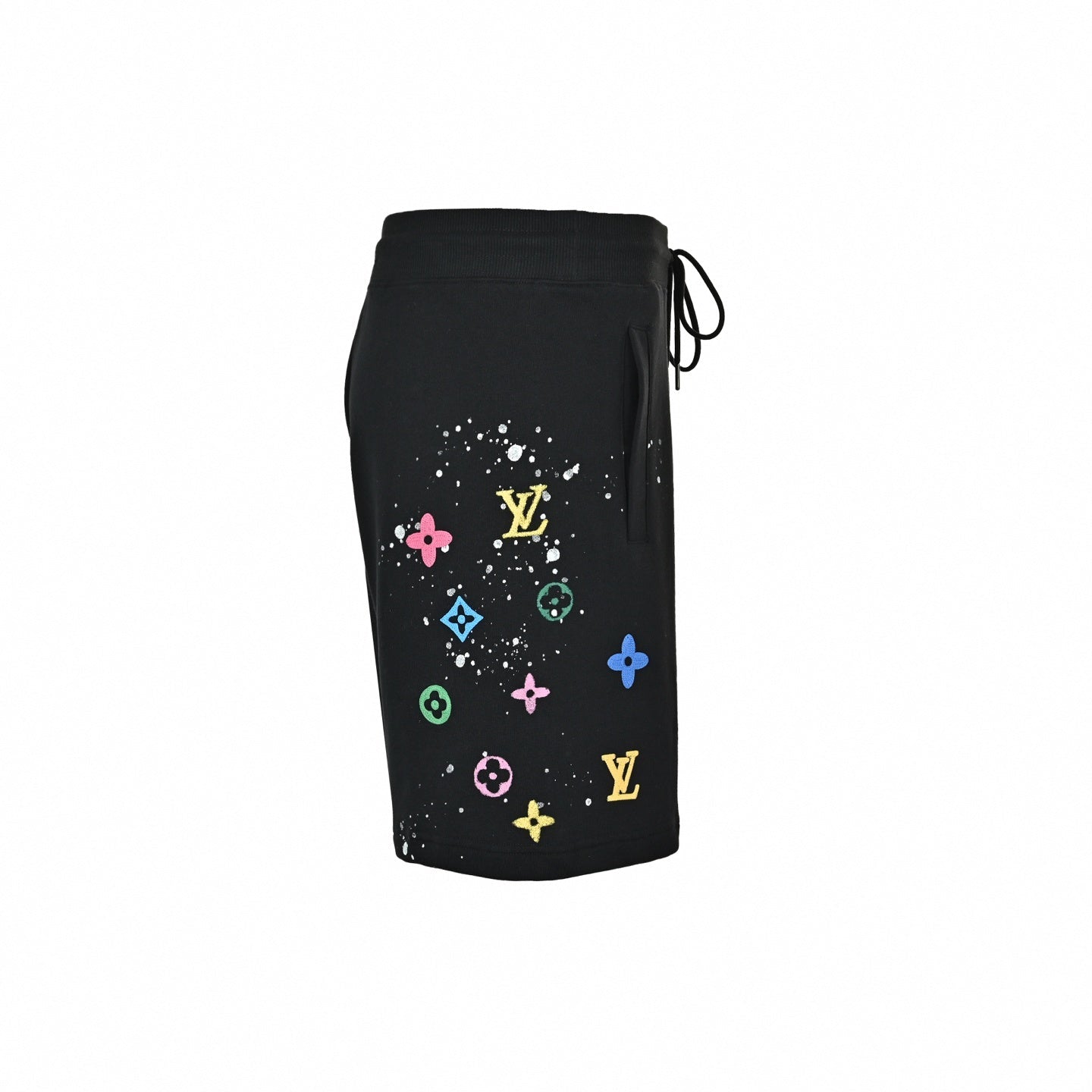 Monogram Paint Splatter Shorts - Black