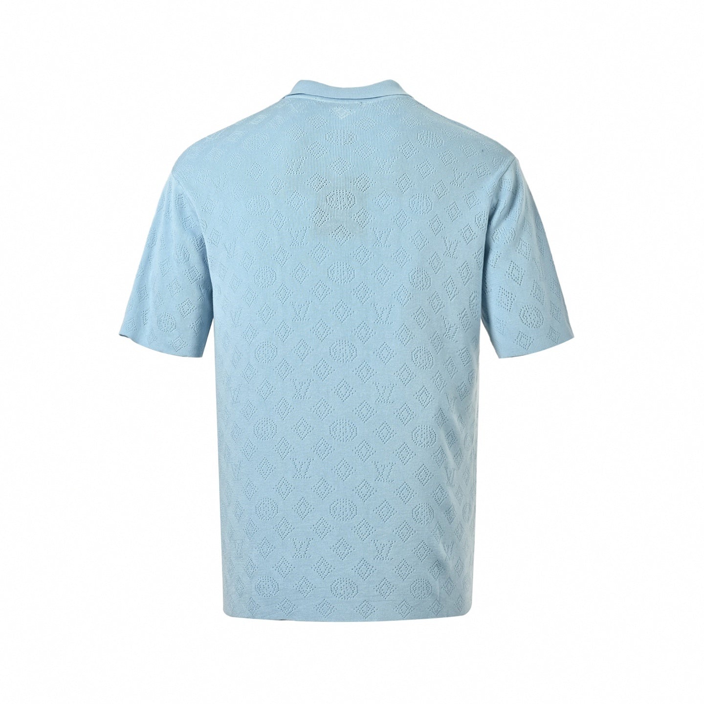 Pointelle Monogram Knit Polo | Light Blue