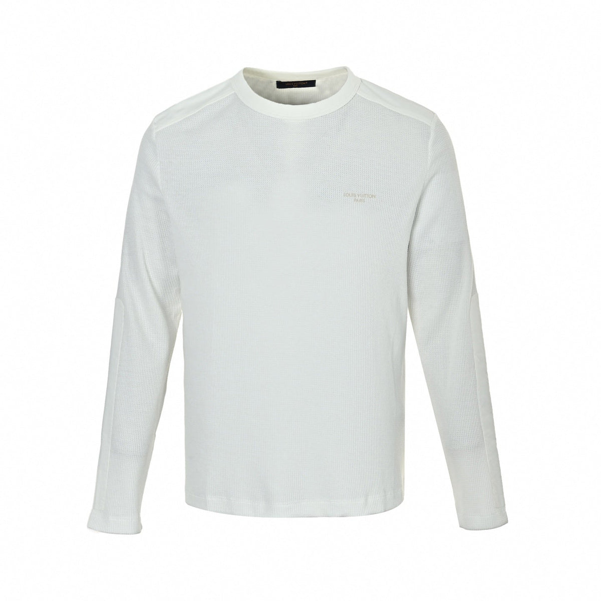 Waffle Knit Paneled Long-Sleeve T-Shirt - White