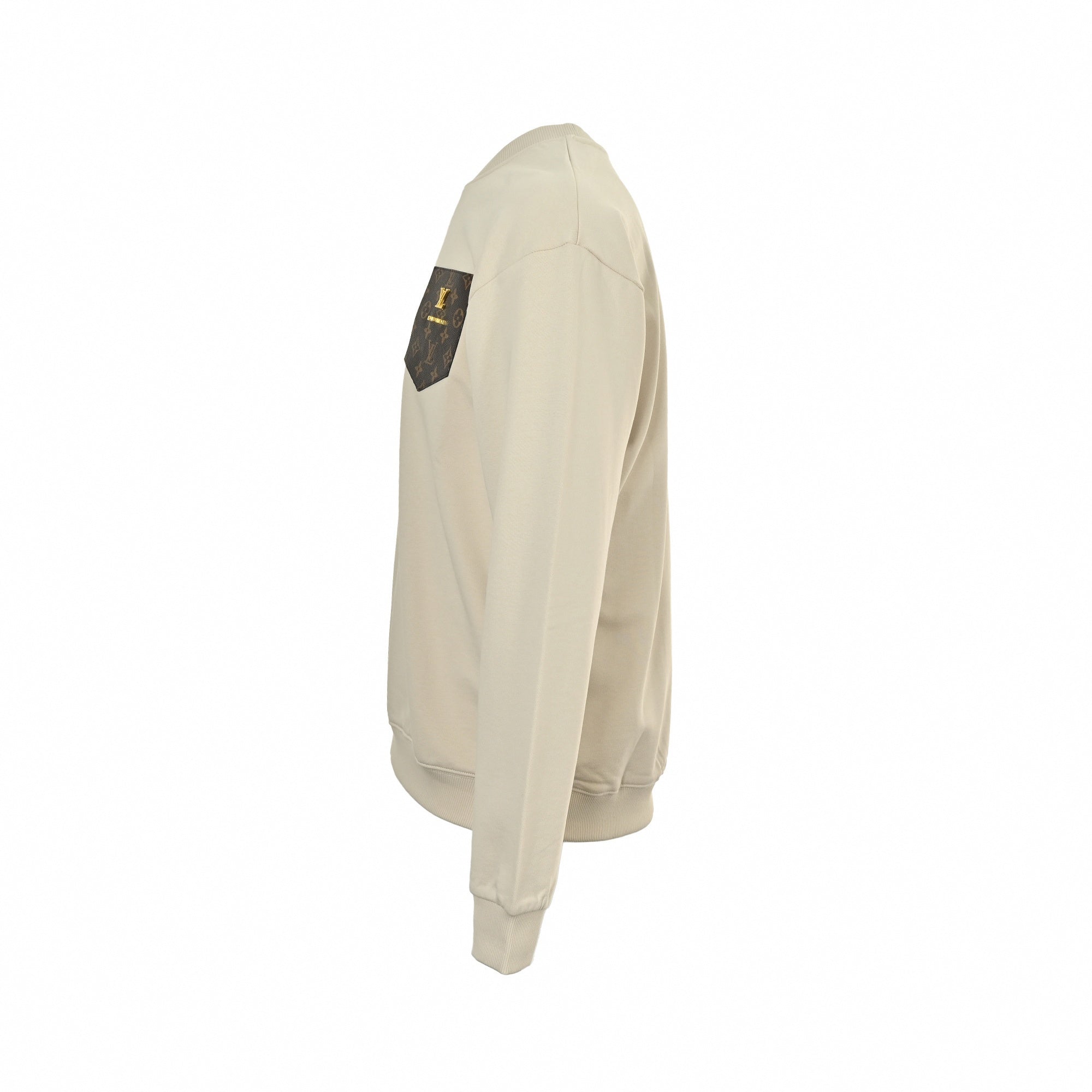 Monogram Pocket Cotton Crewneck | Beige