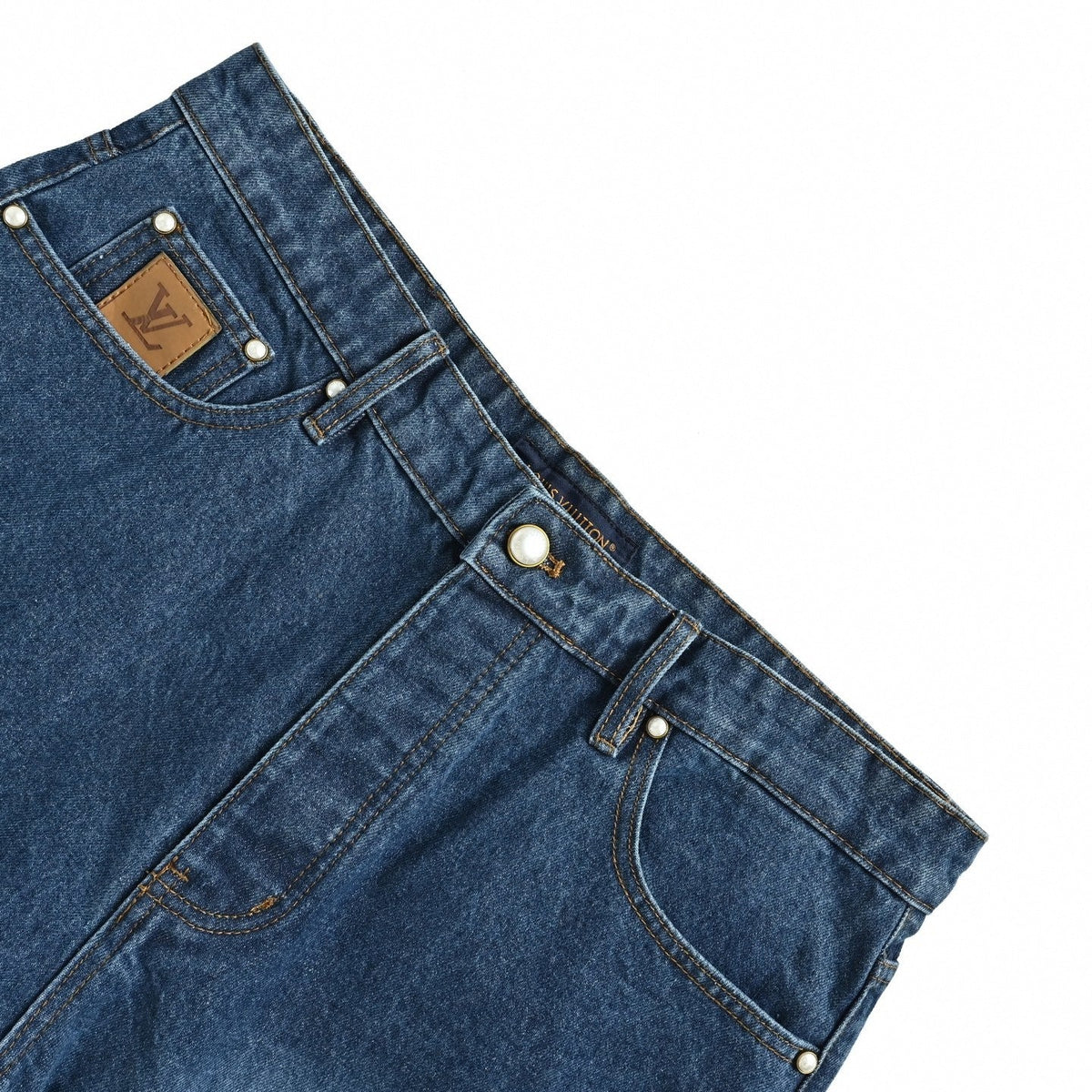 Embroidered LV Baggy Denim Shorts - Vintage Blue