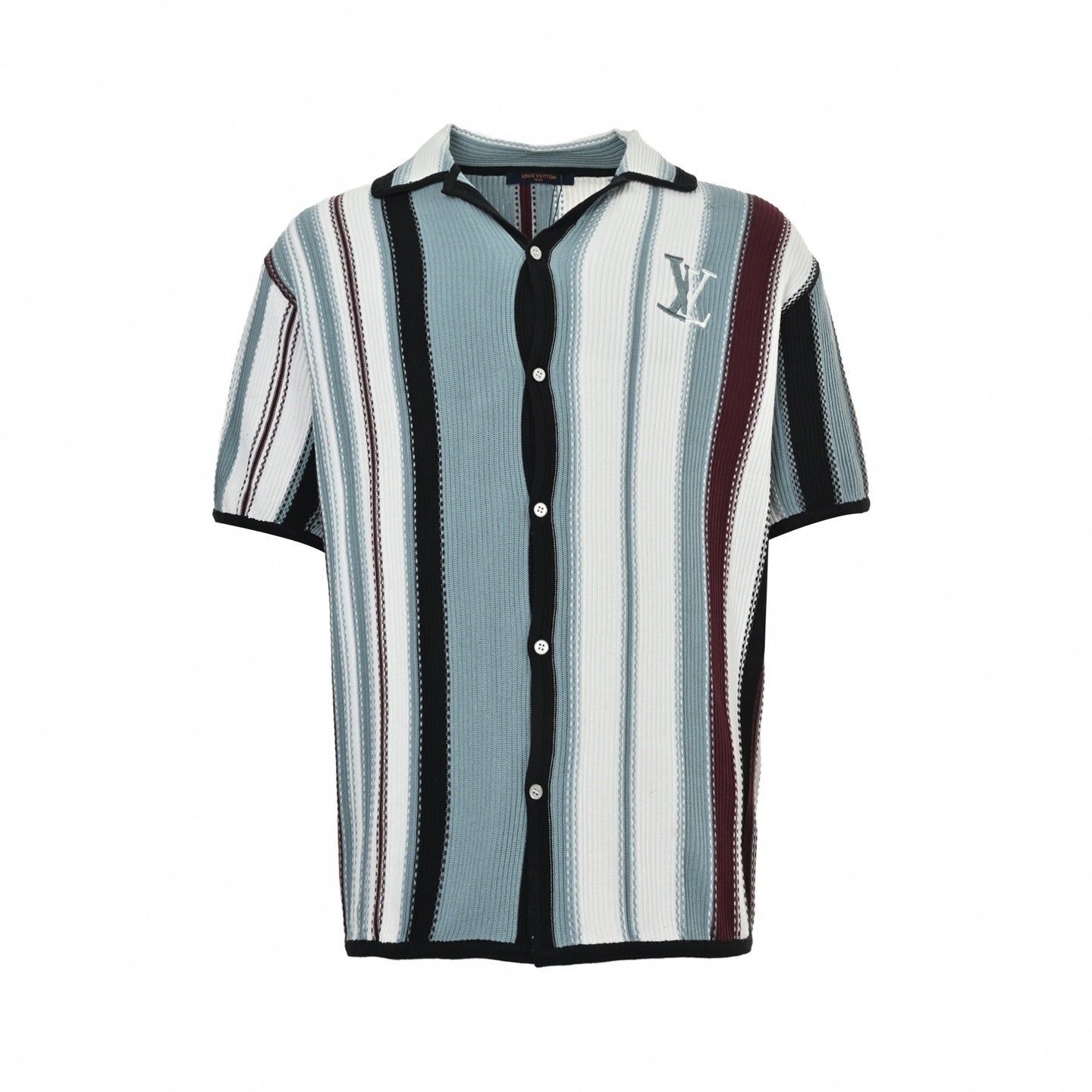 Vertical Stripe Ribbed Knit Polo