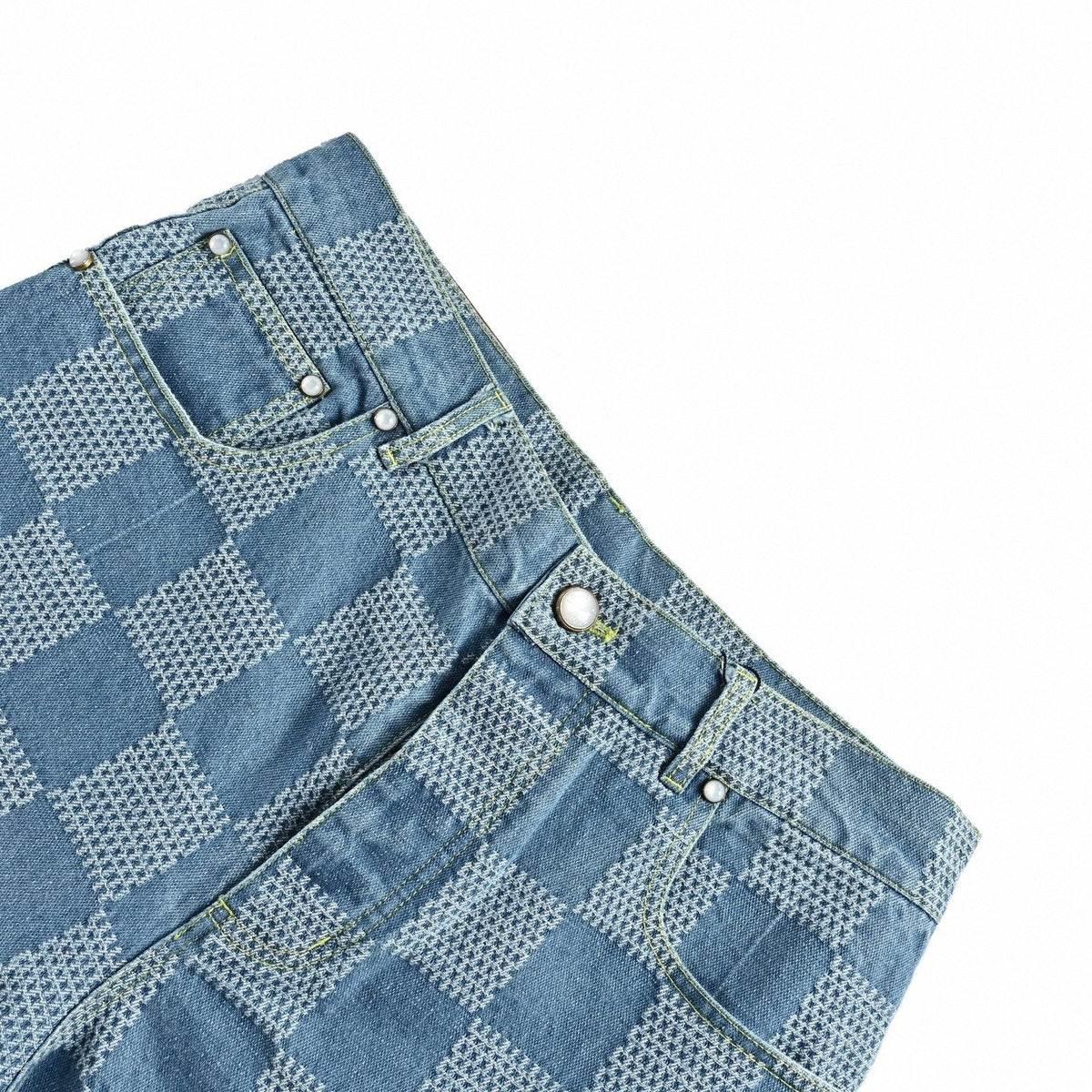 Damier Stitch Denim Shorts | Blue