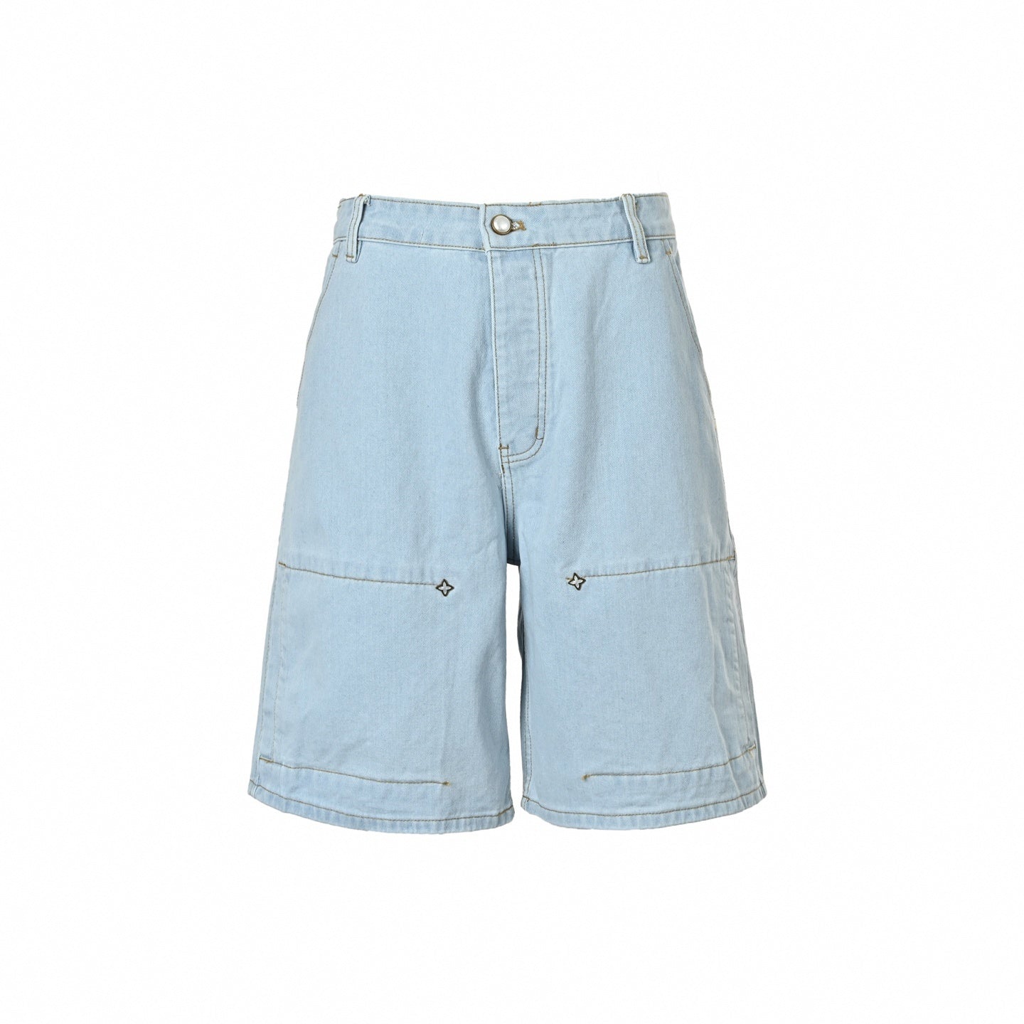 Monogram Flower Rivet Denim Shorts | Light Blue