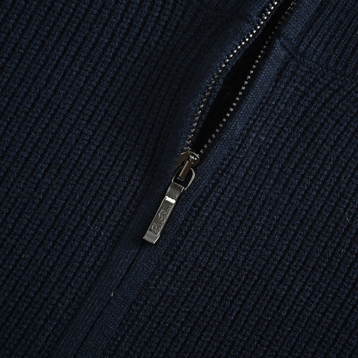 Navy Ribbed Quarter-Zip Knit Sweater