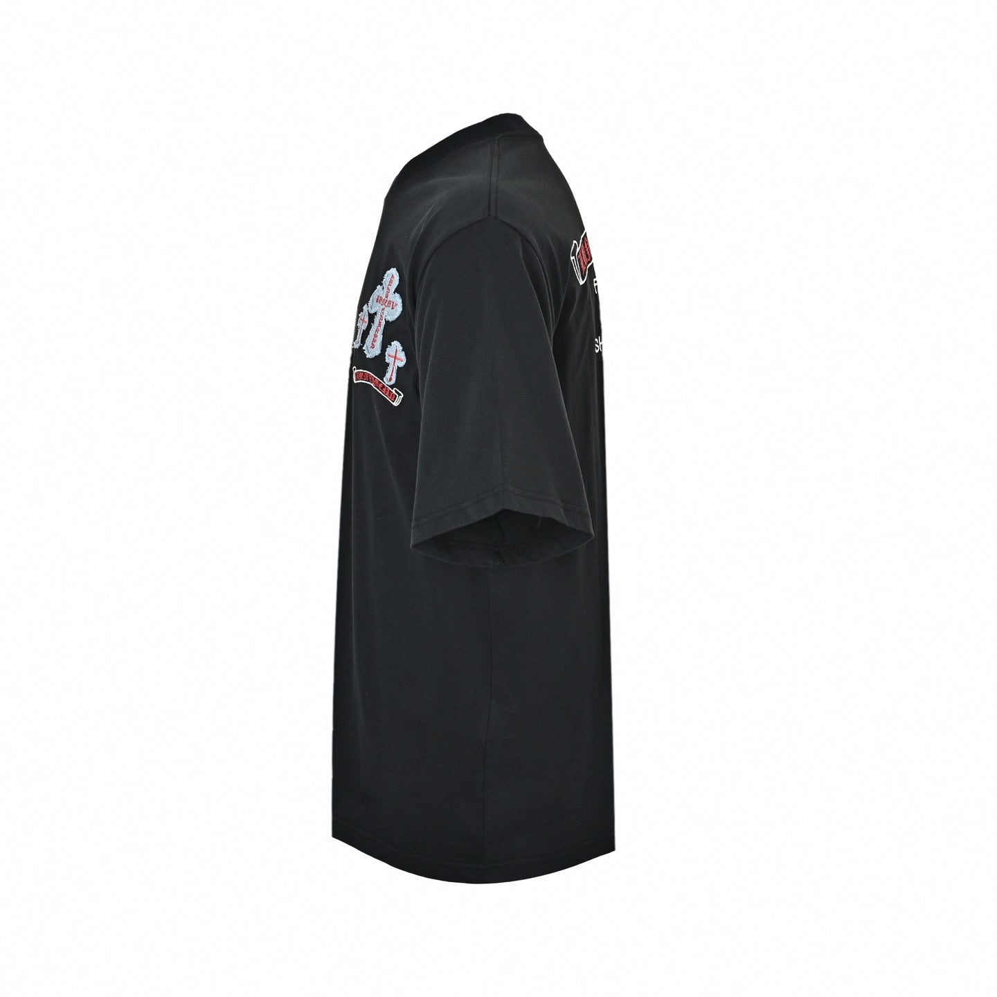 Gothic Cross Denim Patch T-Shirt - Black