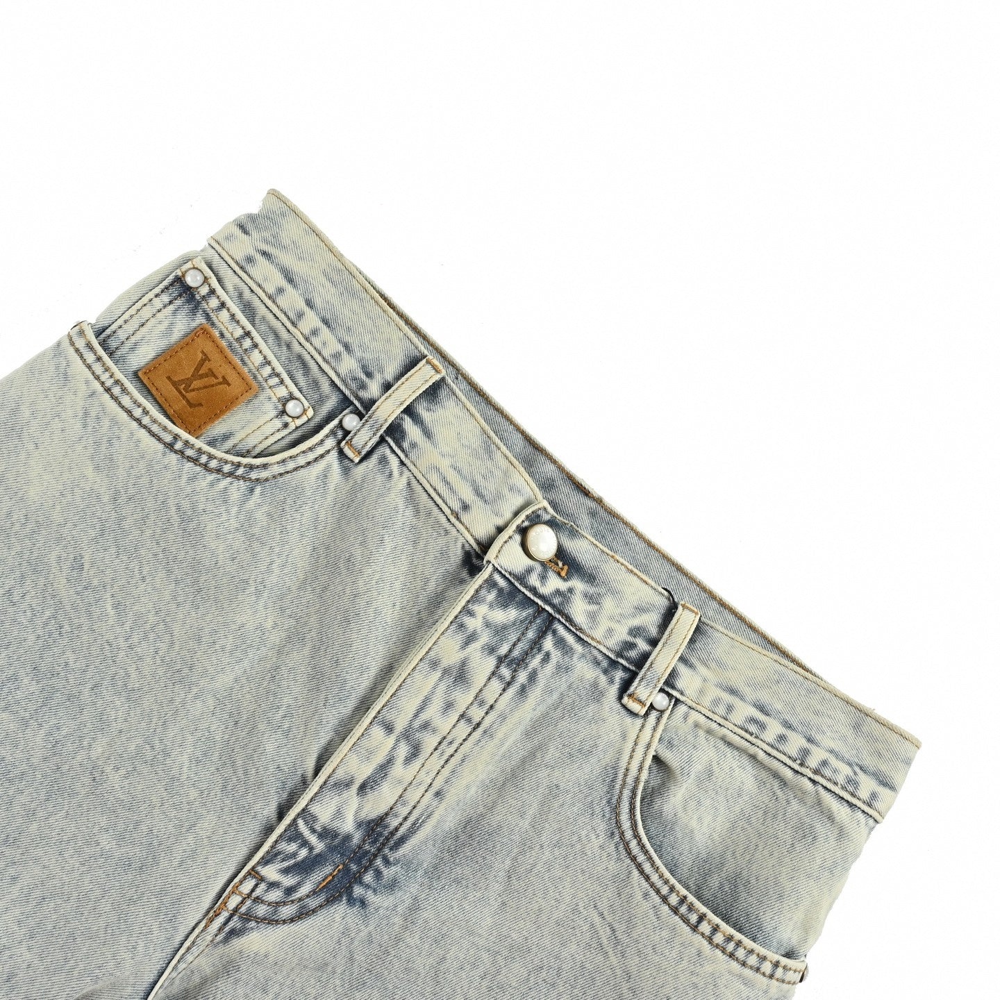 Monogram Embroidered Denim Shorts | Light Blue