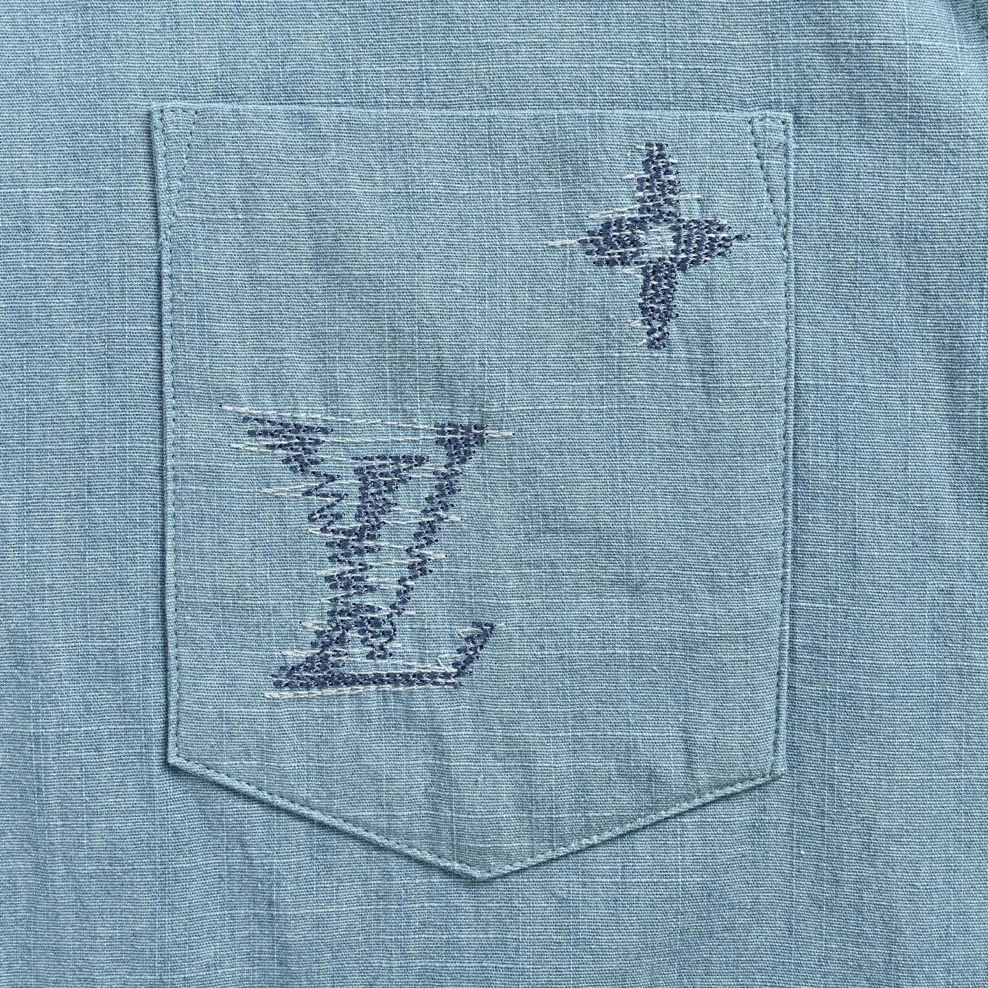 Sketched Embroidery Camp Collar Shirt - Light Blue