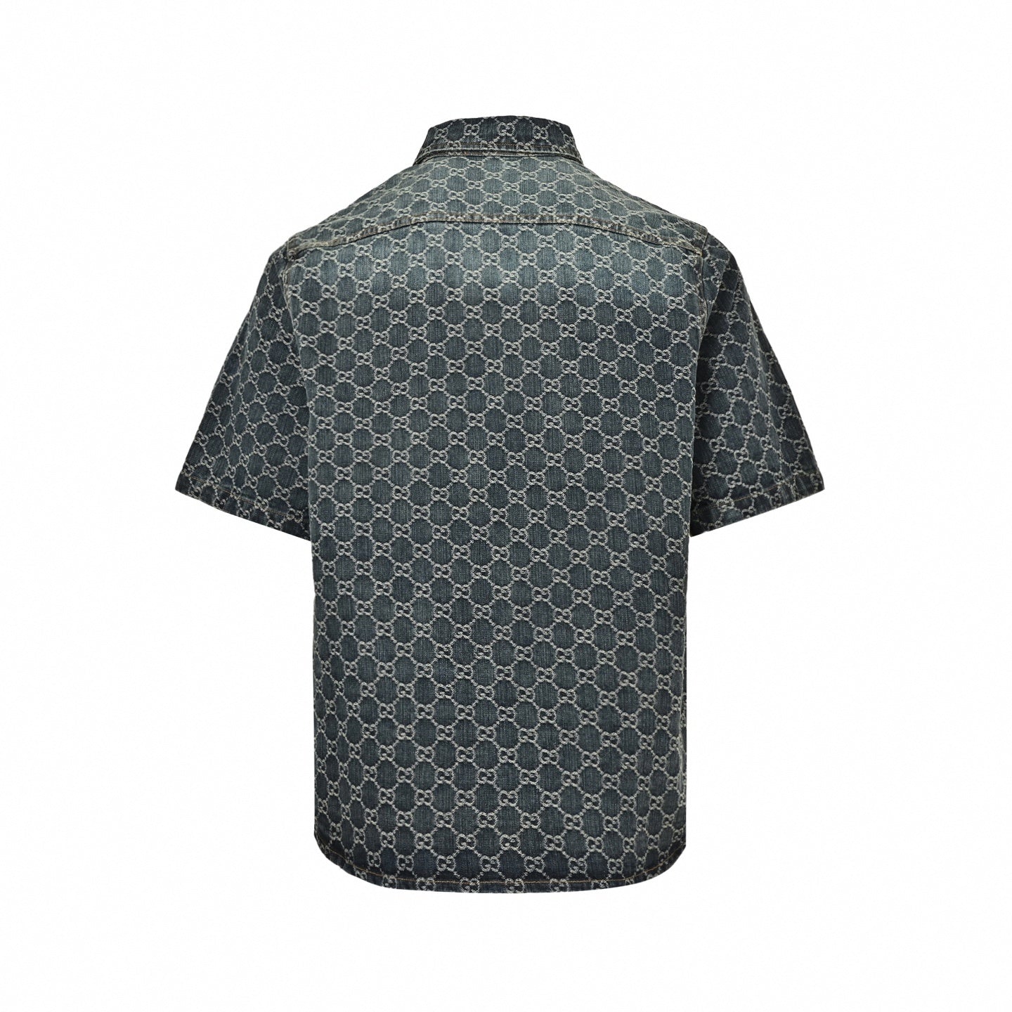 GG Monogram Short-Sleeve Denim Shirt | Dark Indigo Wash