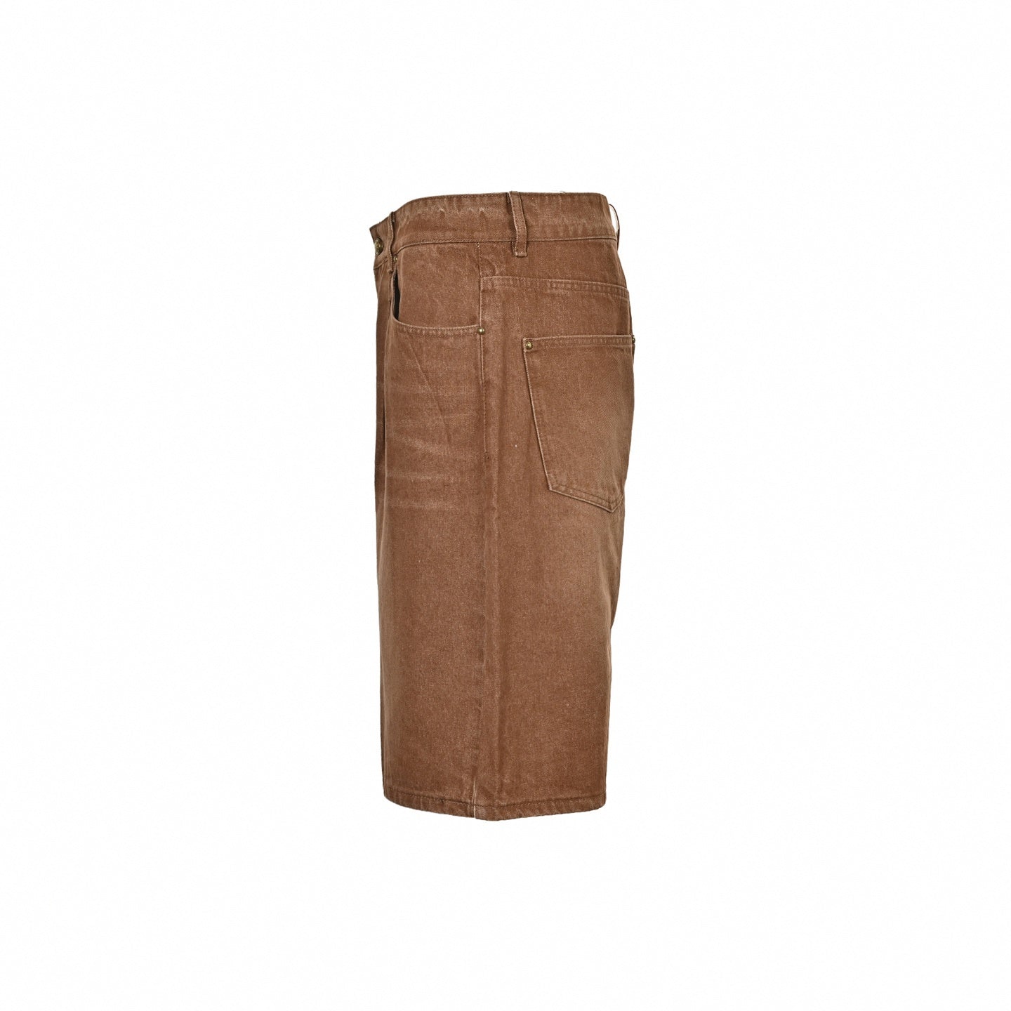 Washed Pleated Denim Shorts | Brown