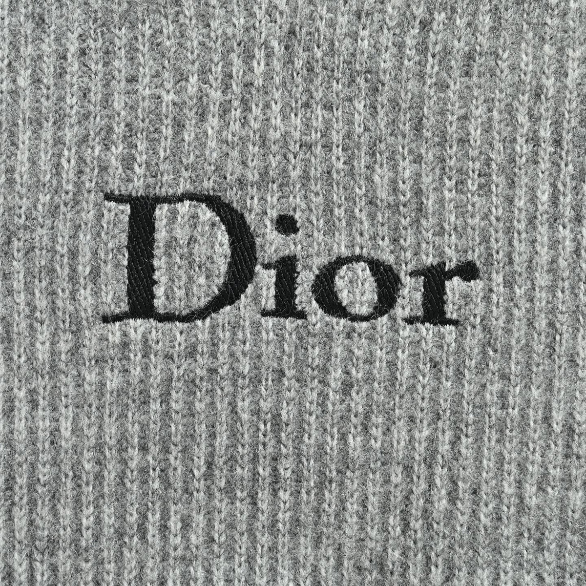 Embroidered Logo Ribbed V-Neck Sweater - Grey