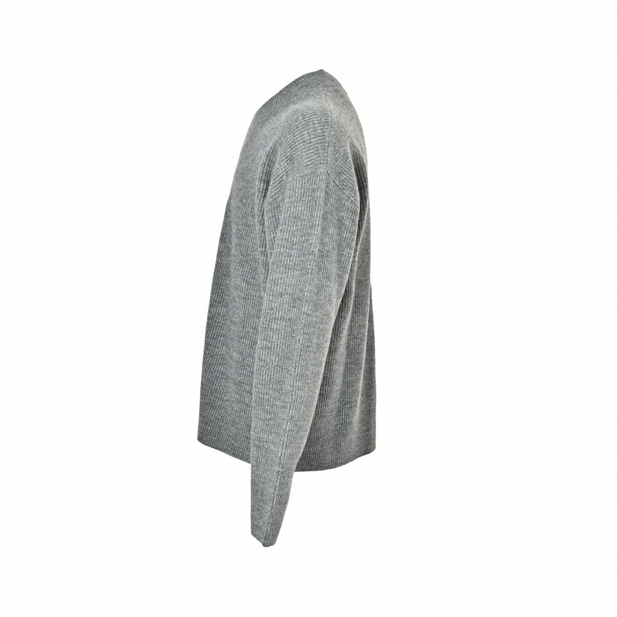 Embroidered Logo Ribbed V-Neck Sweater - Grey