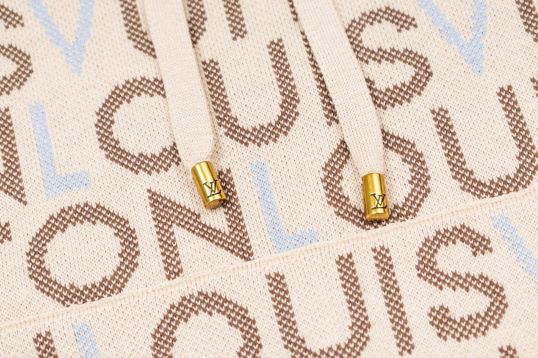 All-Over Logo Knit Hoodie | Cream & Brown