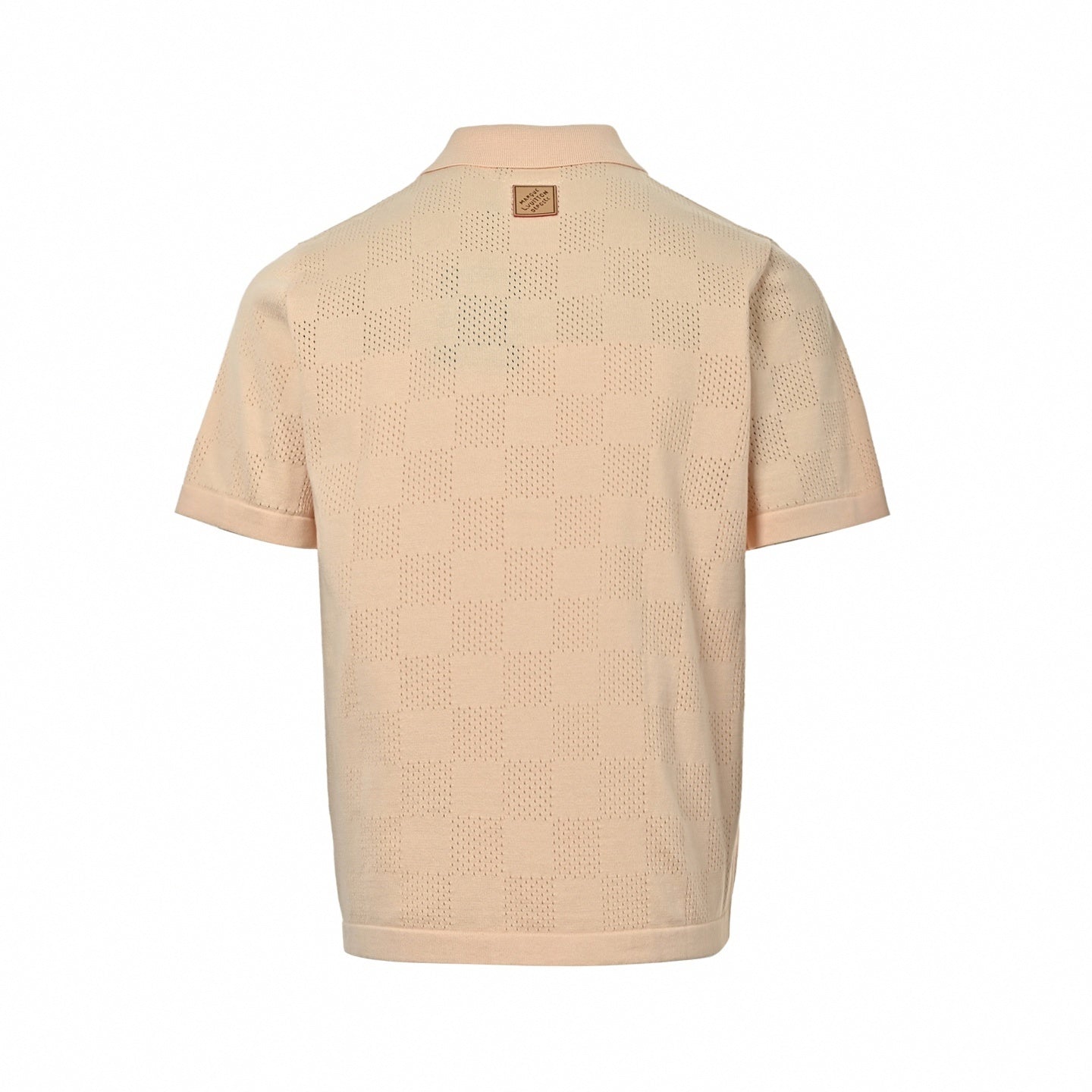 Perforated Damier Knit Button-Down Polo - Peach