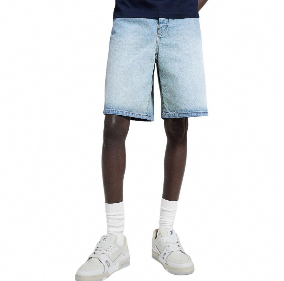 Monogram Embroidered Denim Shorts | Light Blue