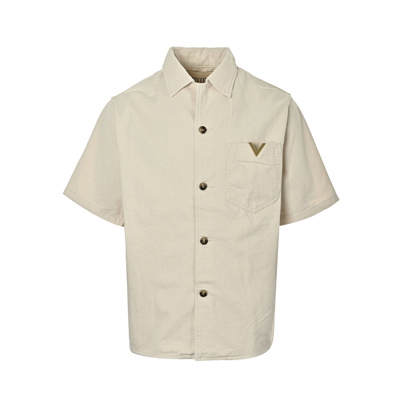 V-Logo Twill Short Sleeve Shirt | Cream