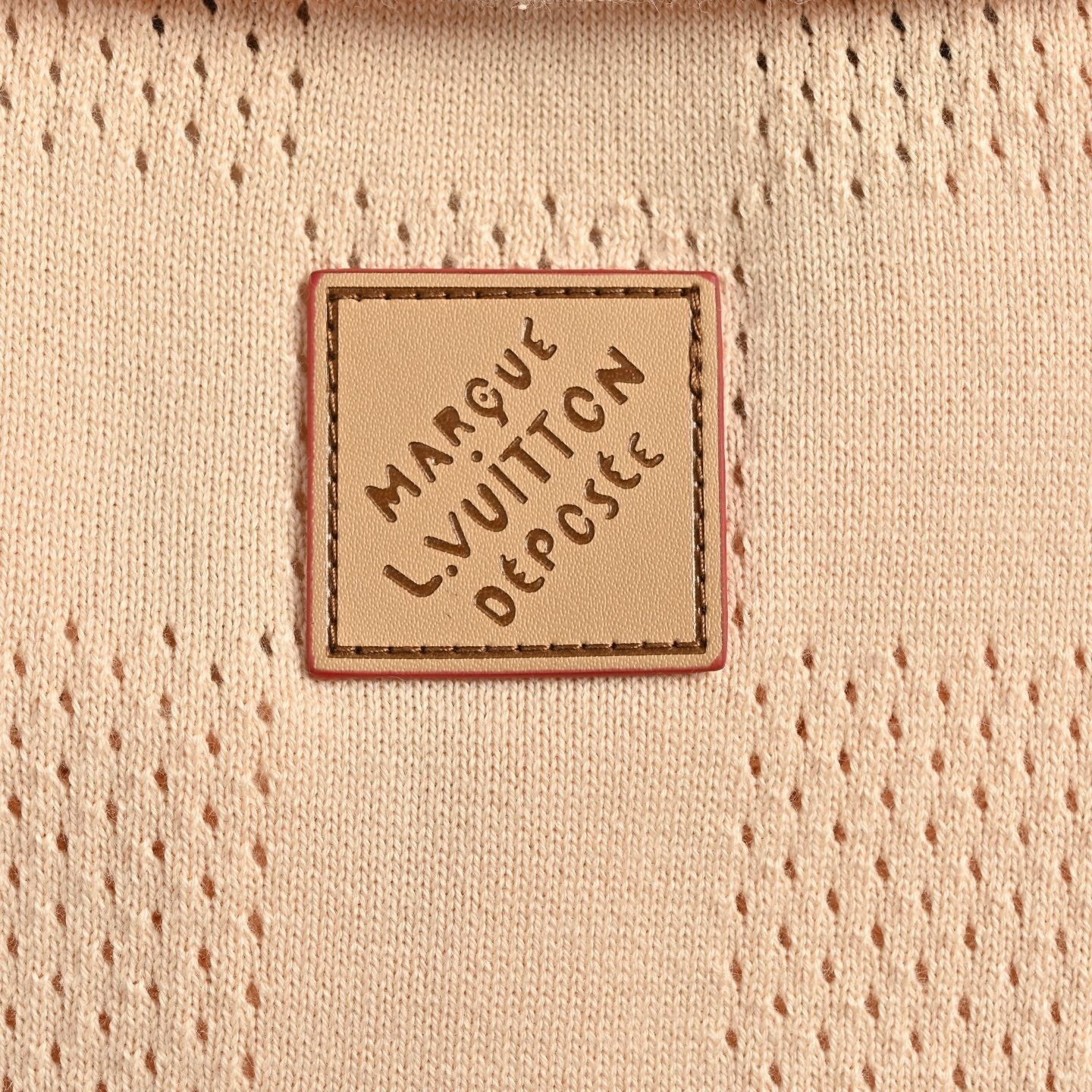 Perforated Damier Knit Button-Down Polo - Peach