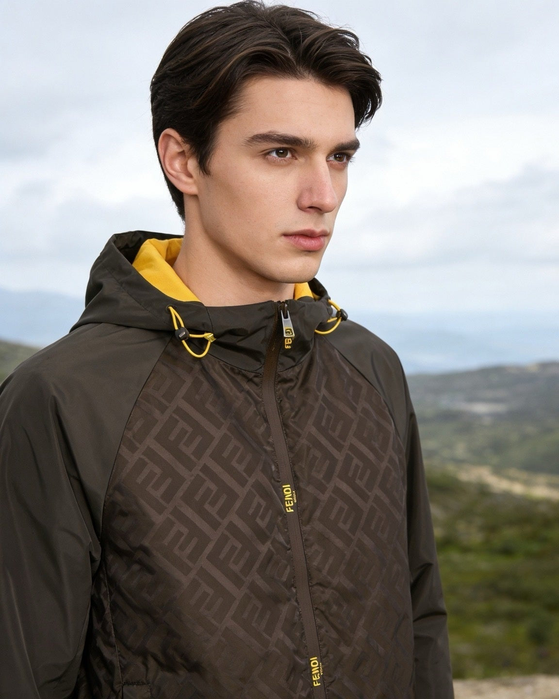 Monogram Windbreaker | Dark Brown & Black