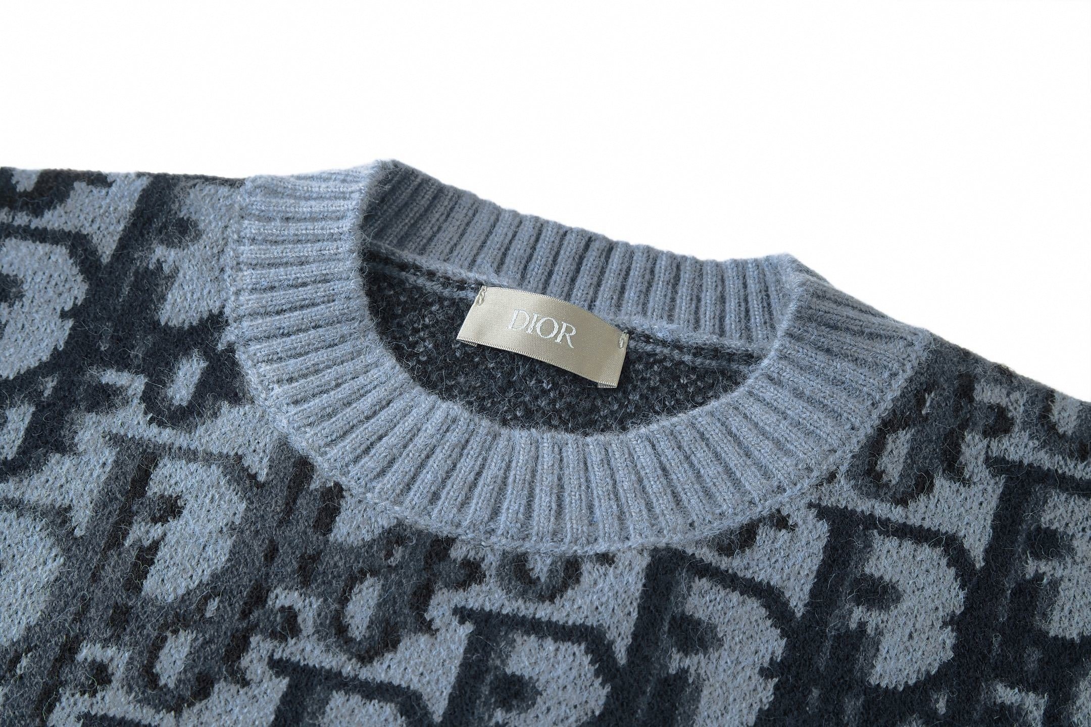 Oblique Terry Cotton Jacquard Crewneck | Blue
