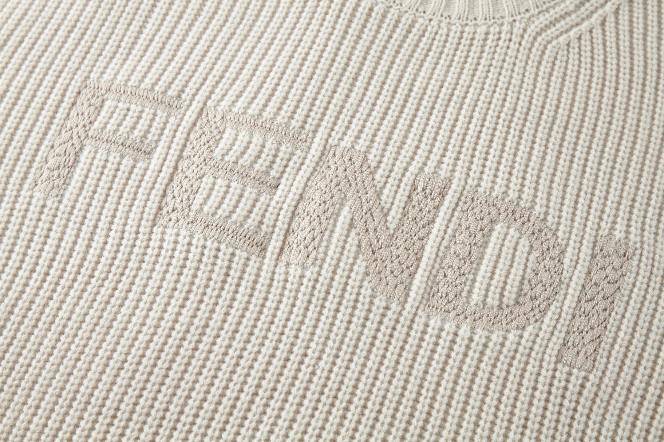Tonal Embroidered Logo Knit Sweater | Cream