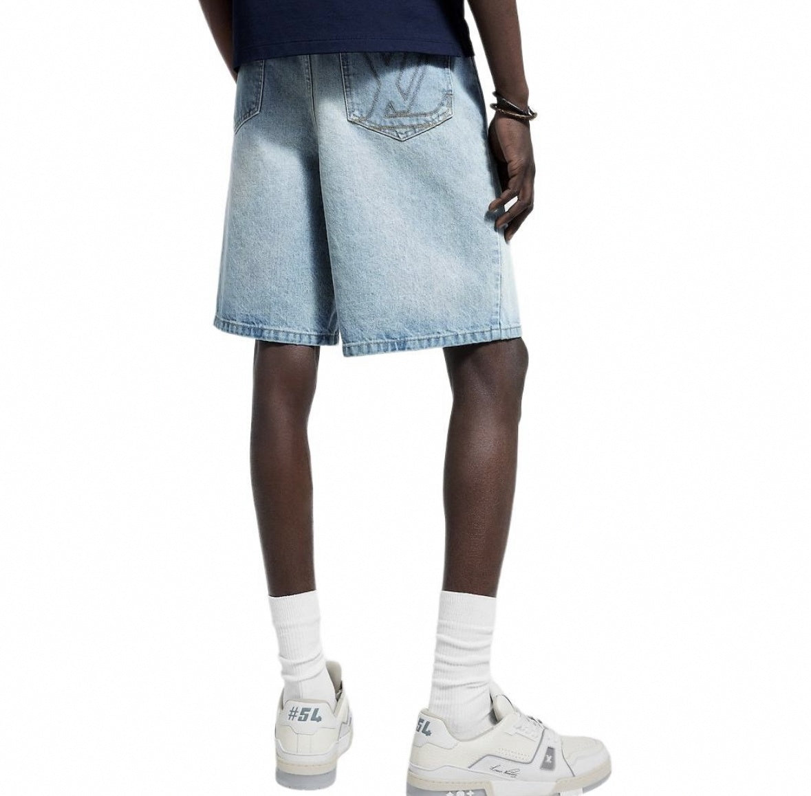 Monogram Embroidered Denim Shorts | Light Blue