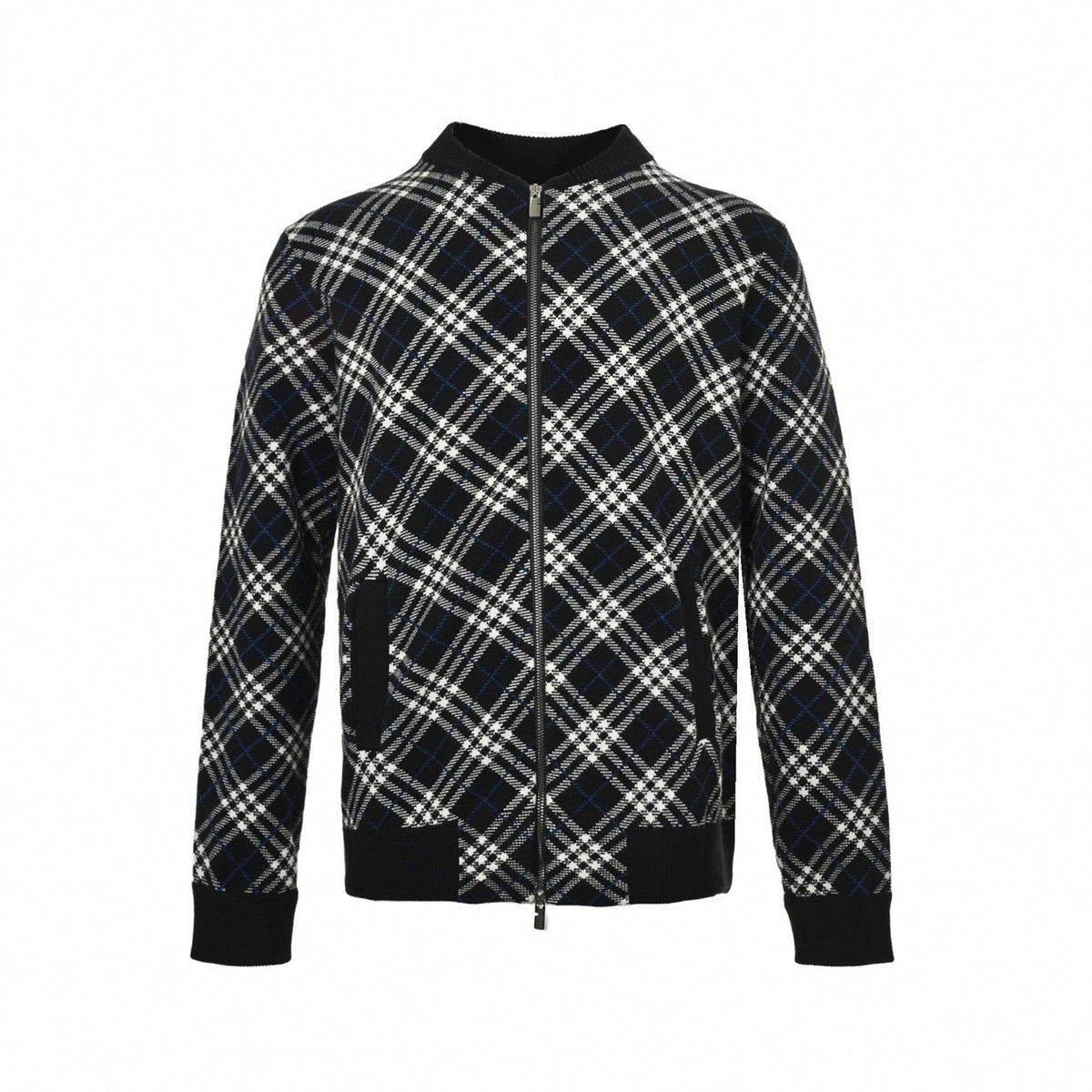 Diagonal Check Knit Zip-Up Jacket