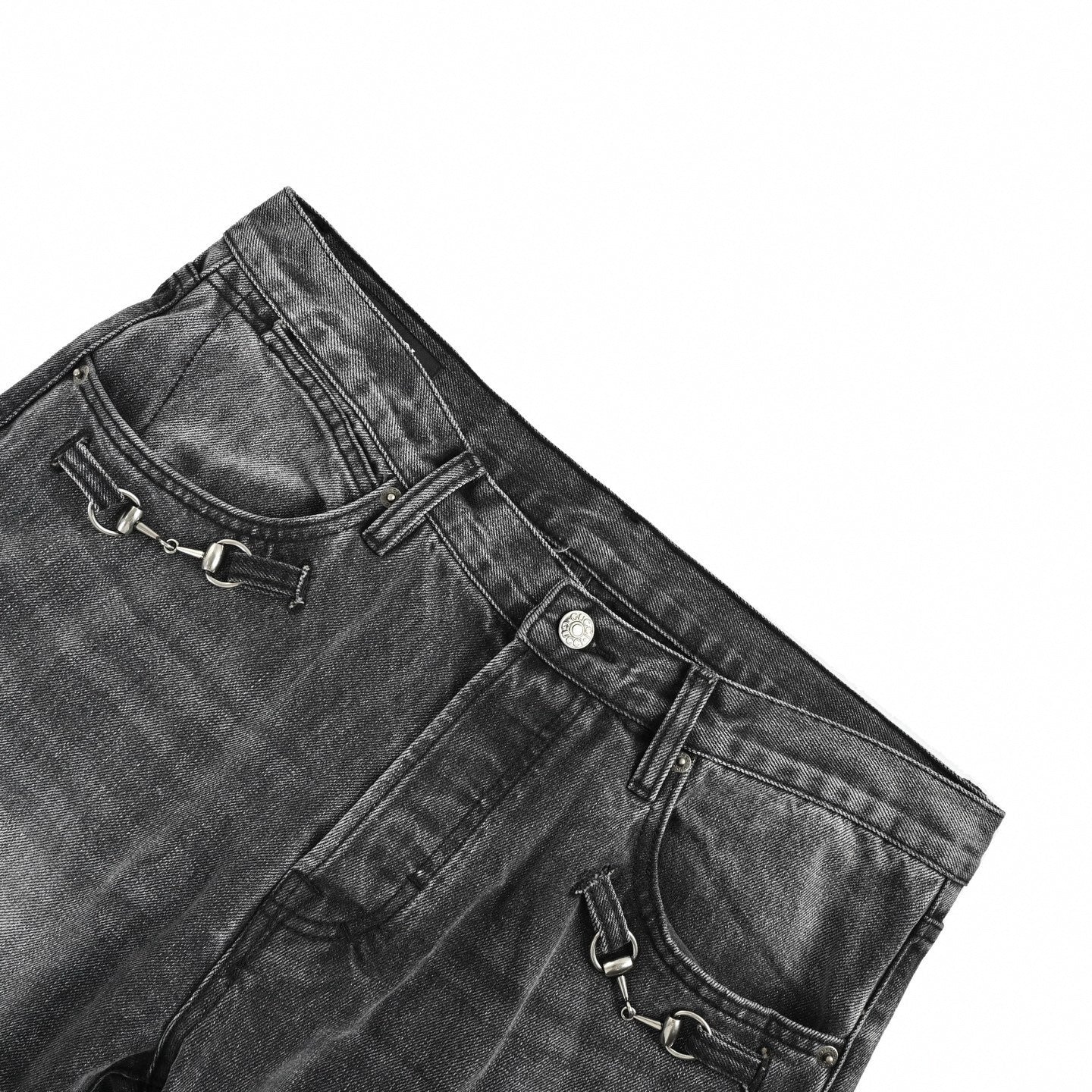 Horsebit Washed Denim Jeans