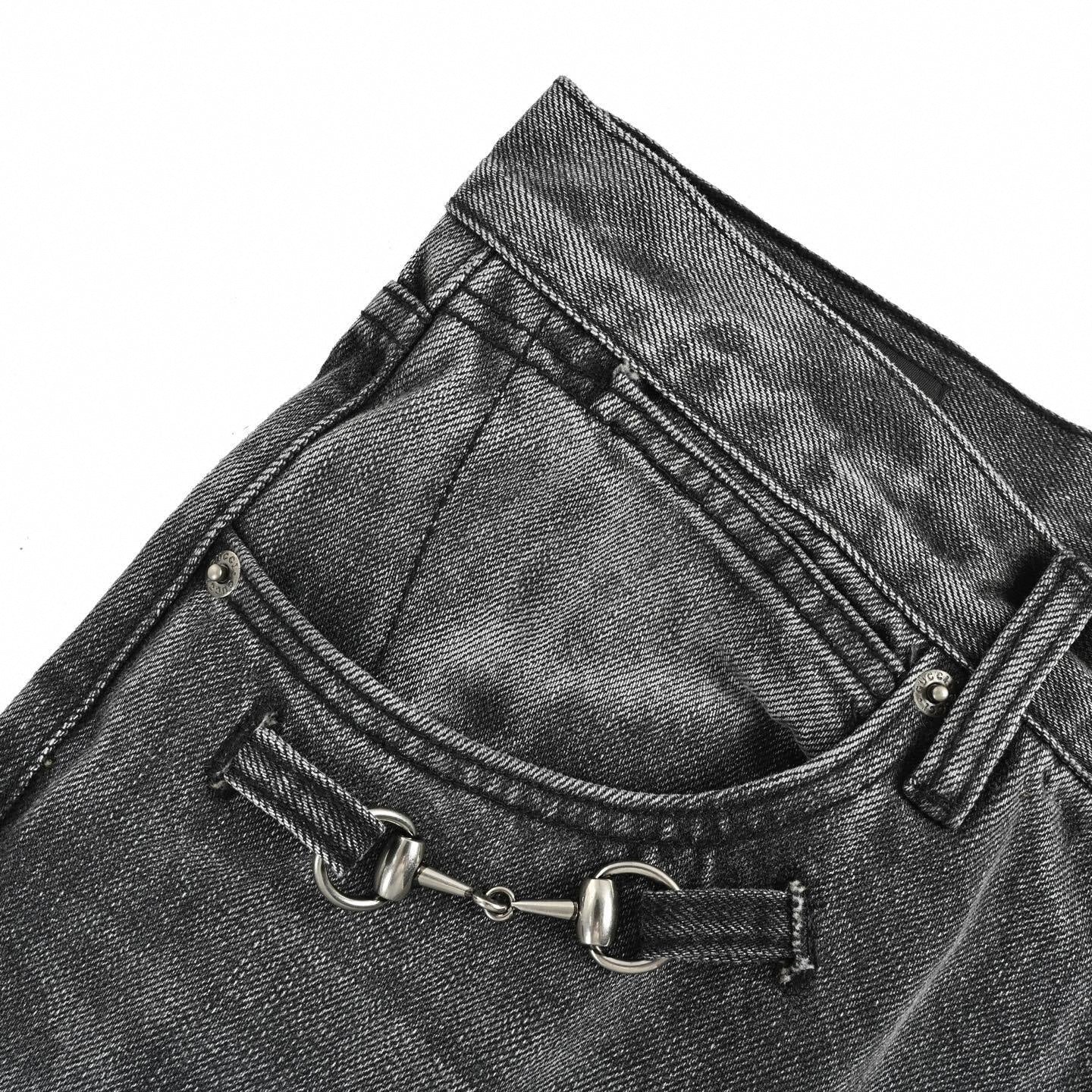 Horsebit Washed Denim Jeans