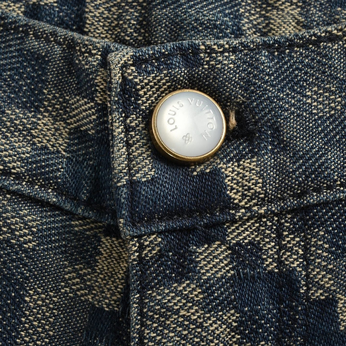 Pixelated Damier Denim Shorts | Indigo Blue